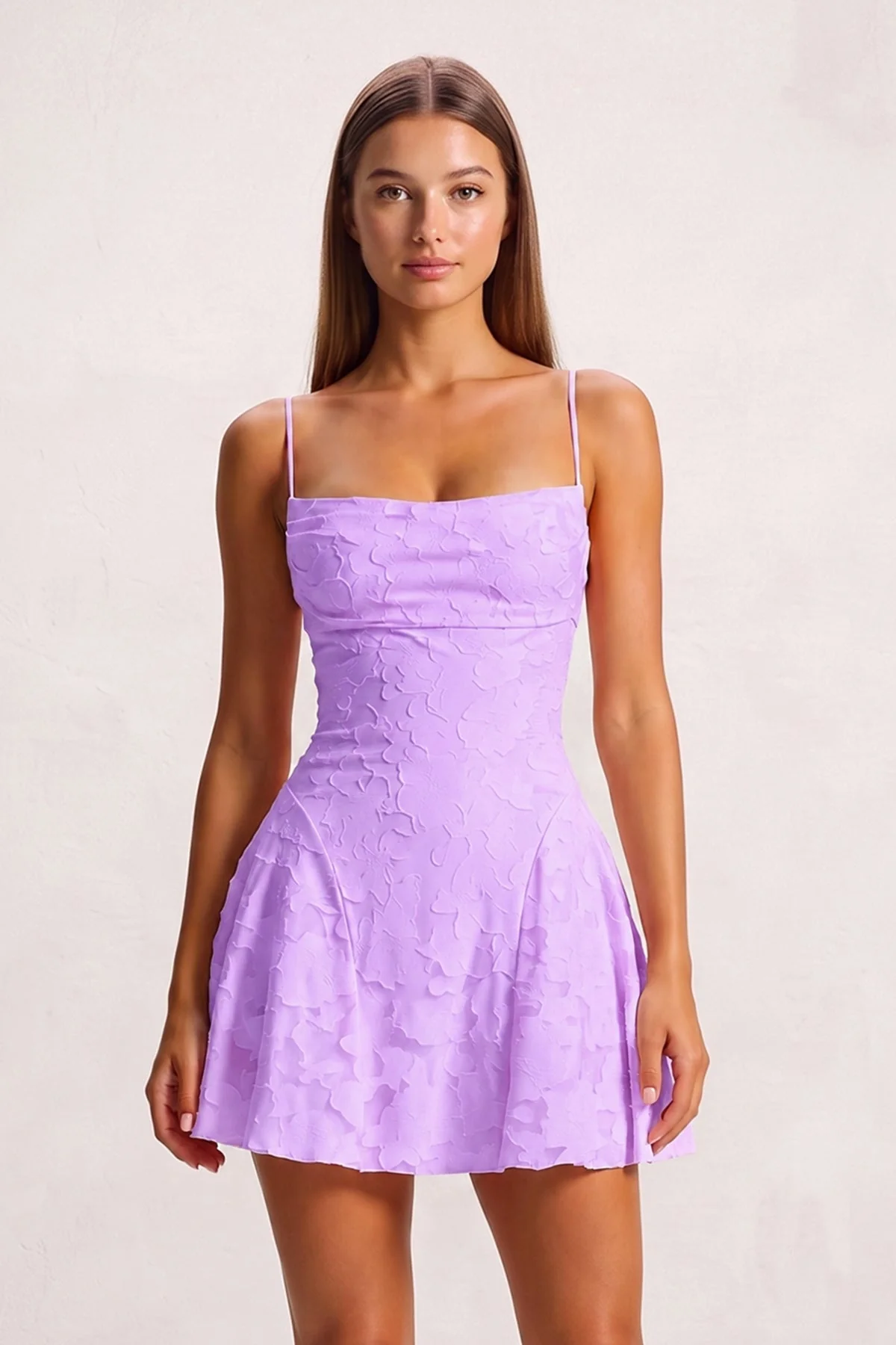 Pink Spaghetti Straps Jacquard Chiffon A-Line Homecoming Dress