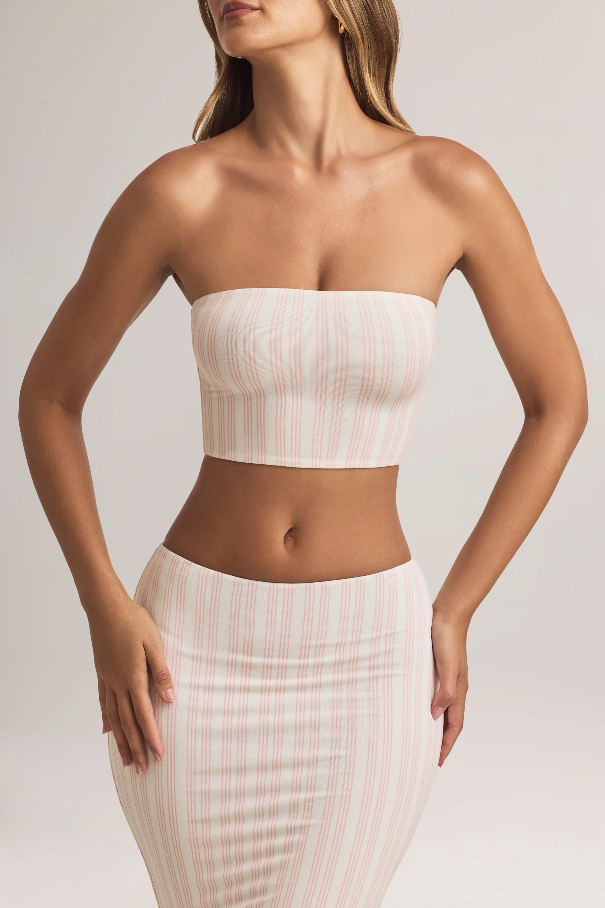 Modal Strapless Crop Top in Stripe Print