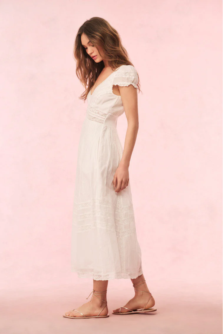 Suvi Cotton Midi Dress - White - luluinthesky
