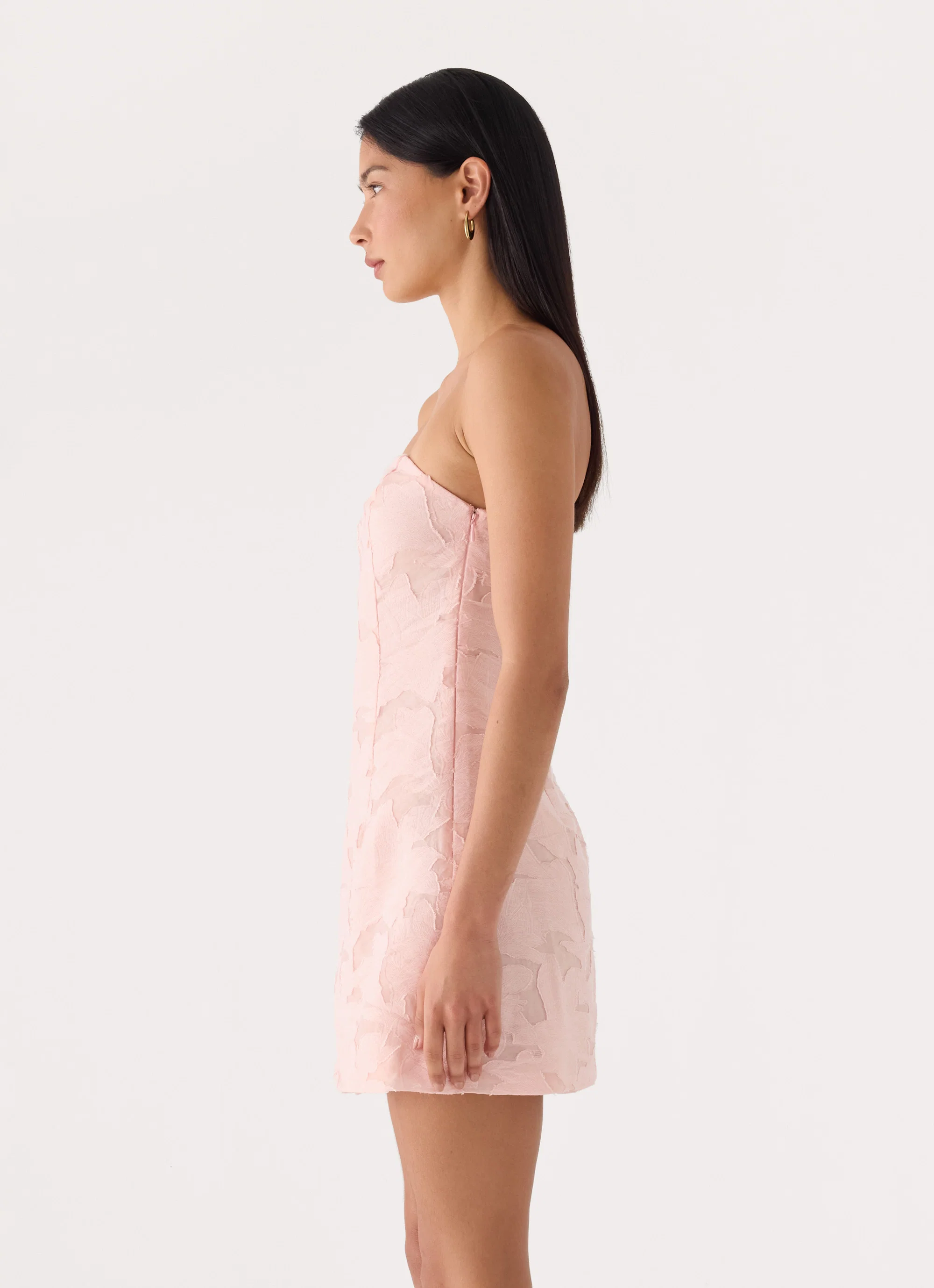 Della Lace Strapless Mini Dress - Pink - FASHION NOB