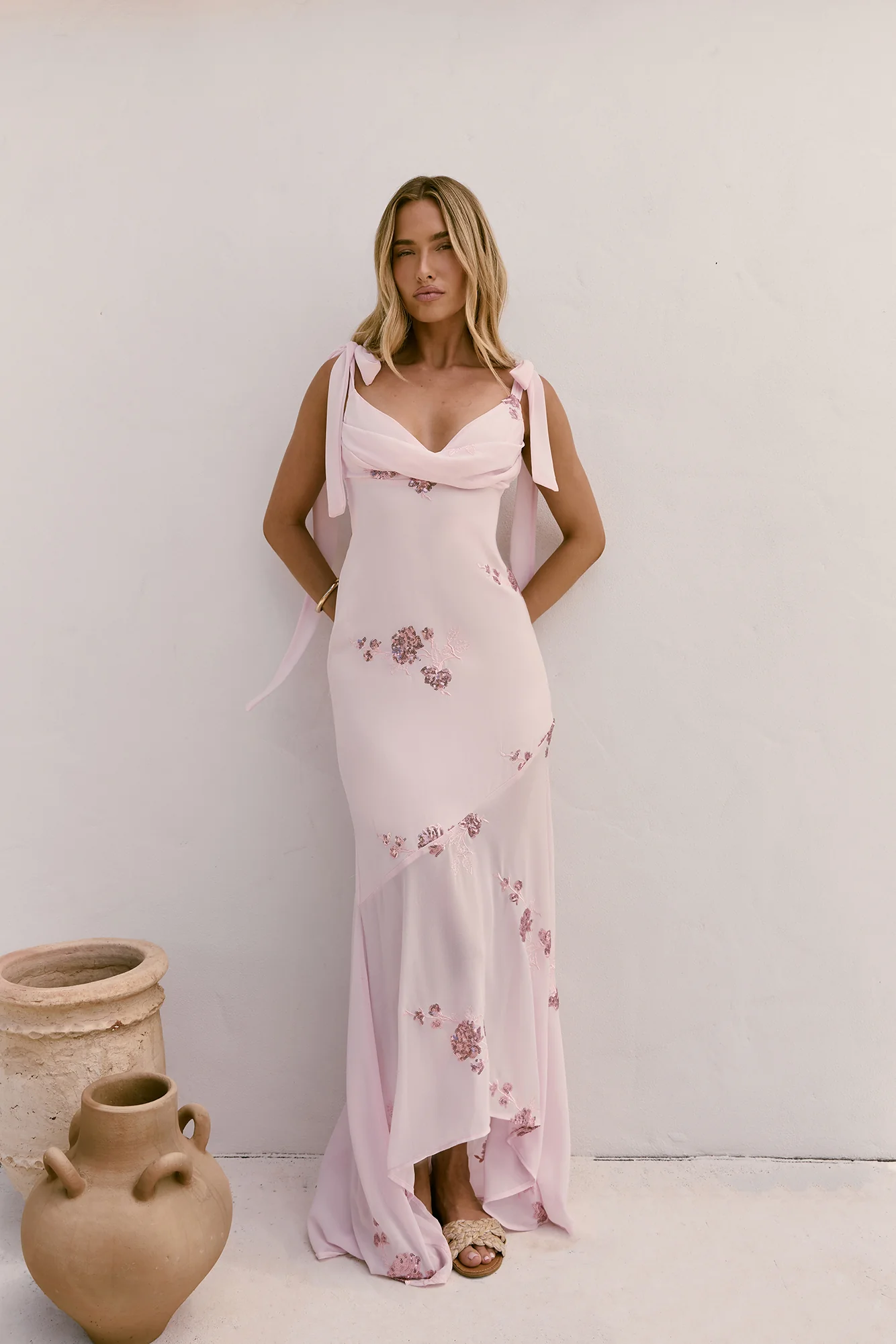 Shining Blooms Sequin Maxi Dress Pink - luluinthesky
