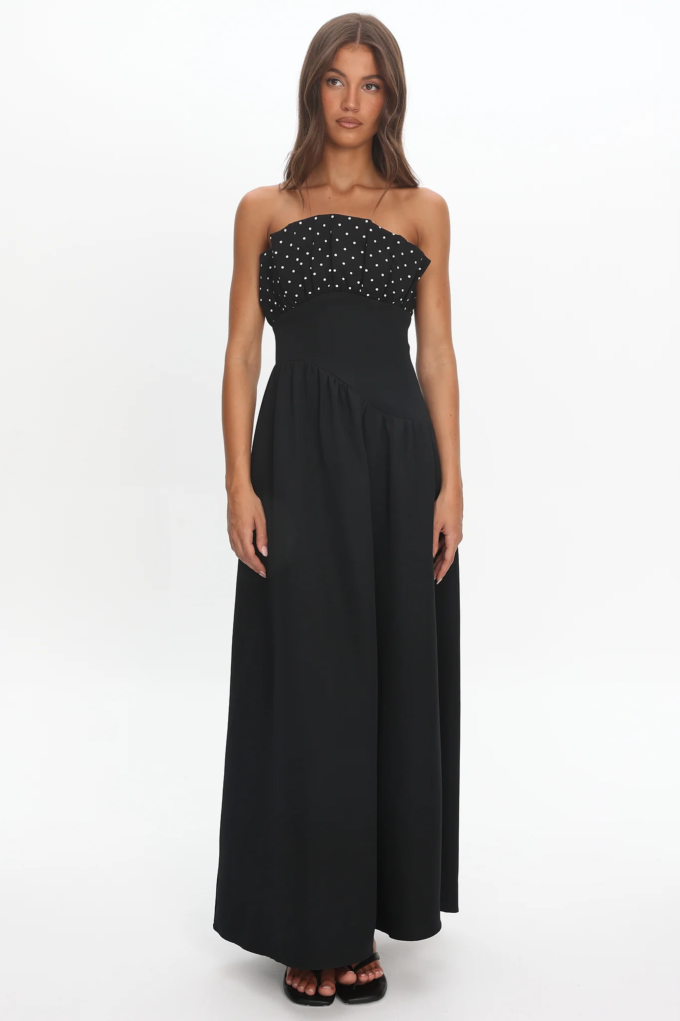 Illianah Frill Bust Asymmetric Hem Maxi Dress Black