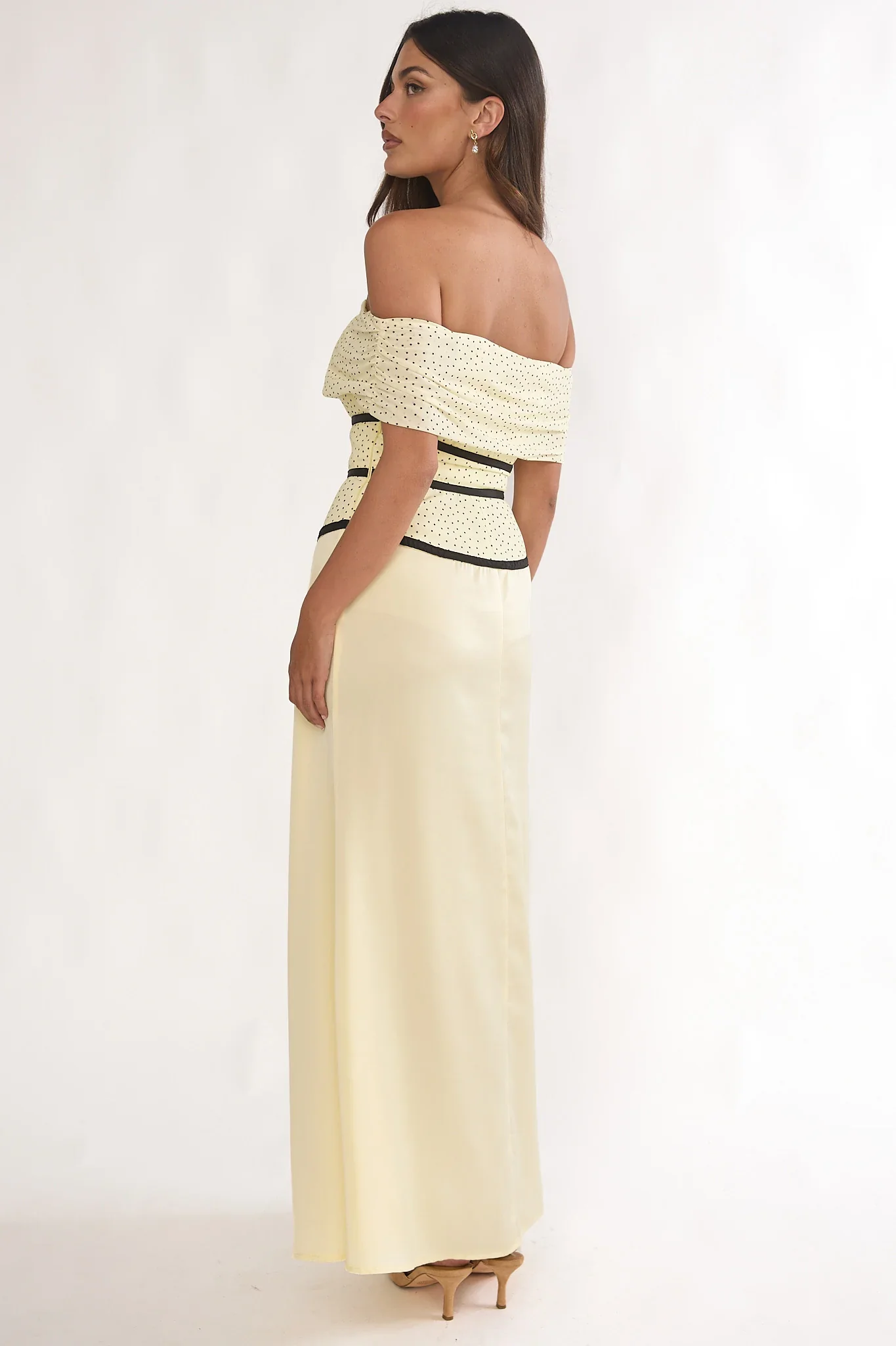 Begonias Off-Shoulder Bow Maxi Dress Spotted Lemon