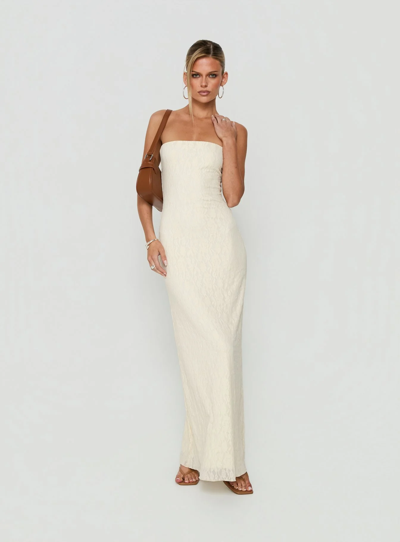 Annarosa Strapless Lace Maxi Dress Cream