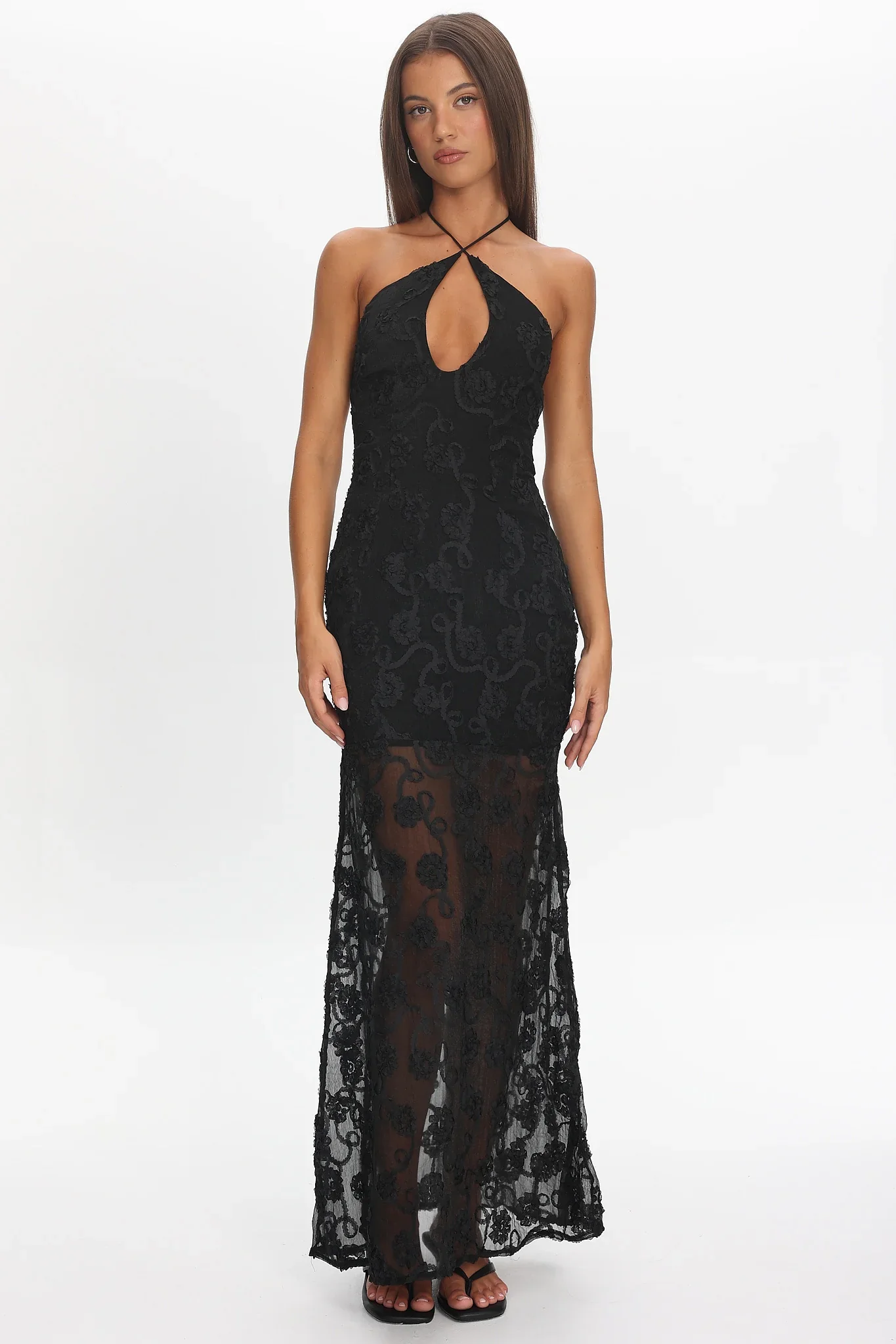 One Night Low Back Maxi Dress Embellished Black