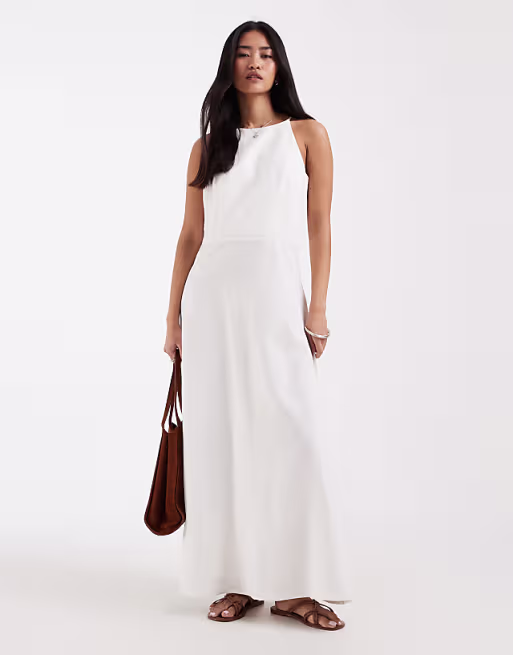 ONLY linen blend sleeveless maxi dress in white