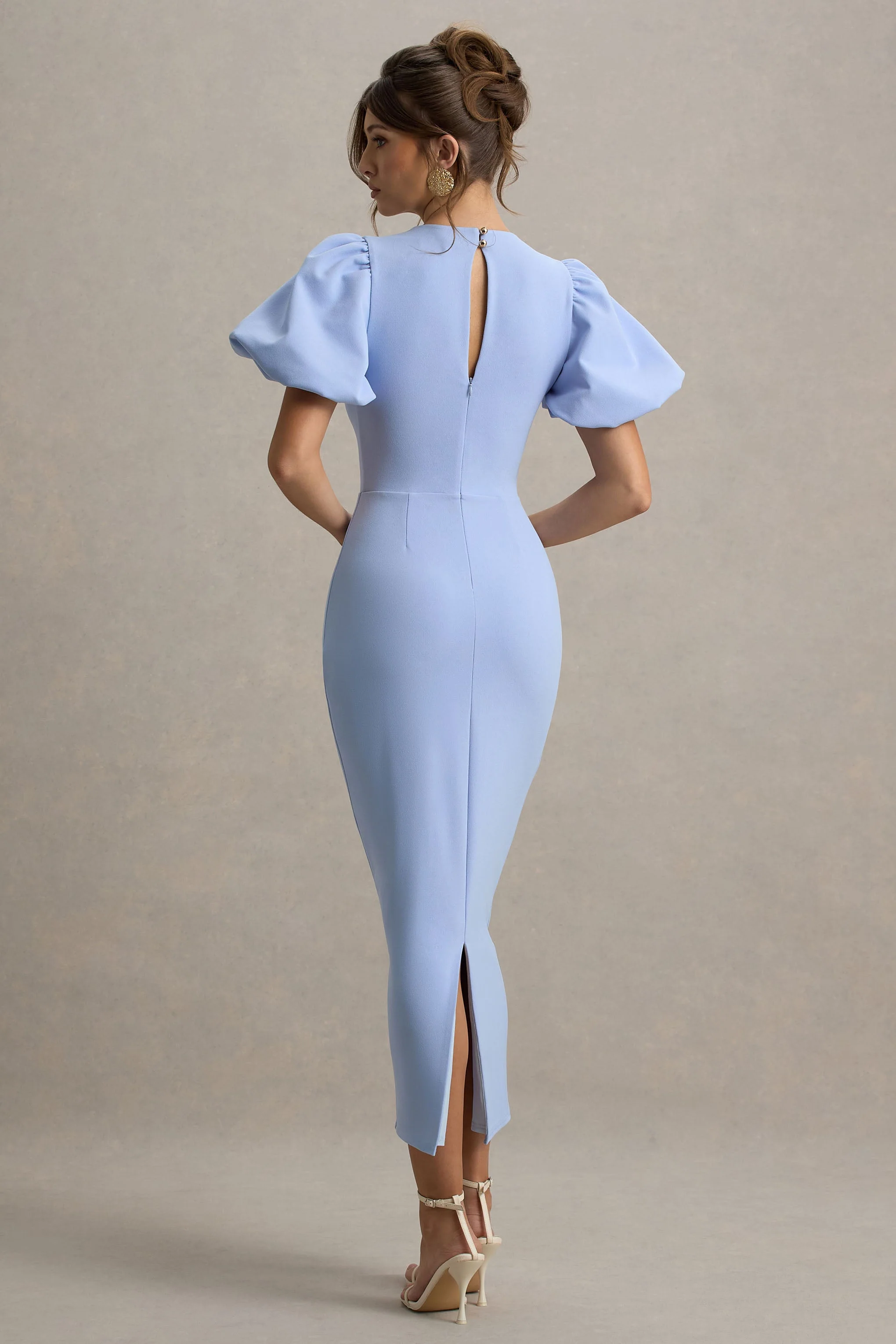 Dakota | Powder Blue Puff-Sleeve Midi Dress