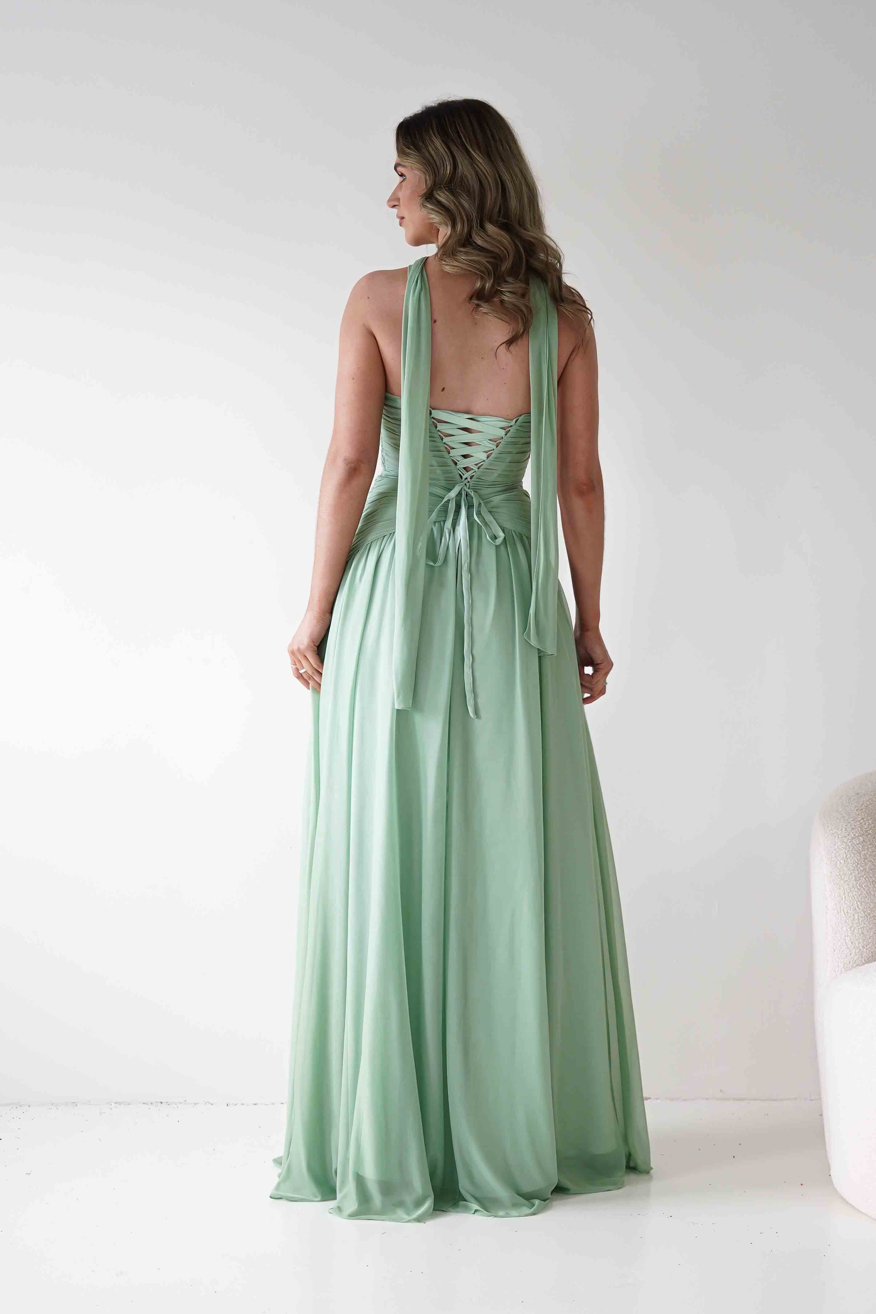 Nicolette Strapless Chiffon Maxi Gown | Sage