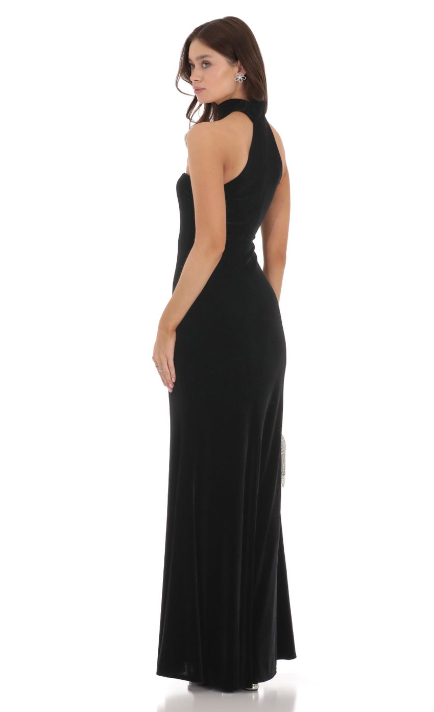 Velvet Reverse Halter Dress in Black
