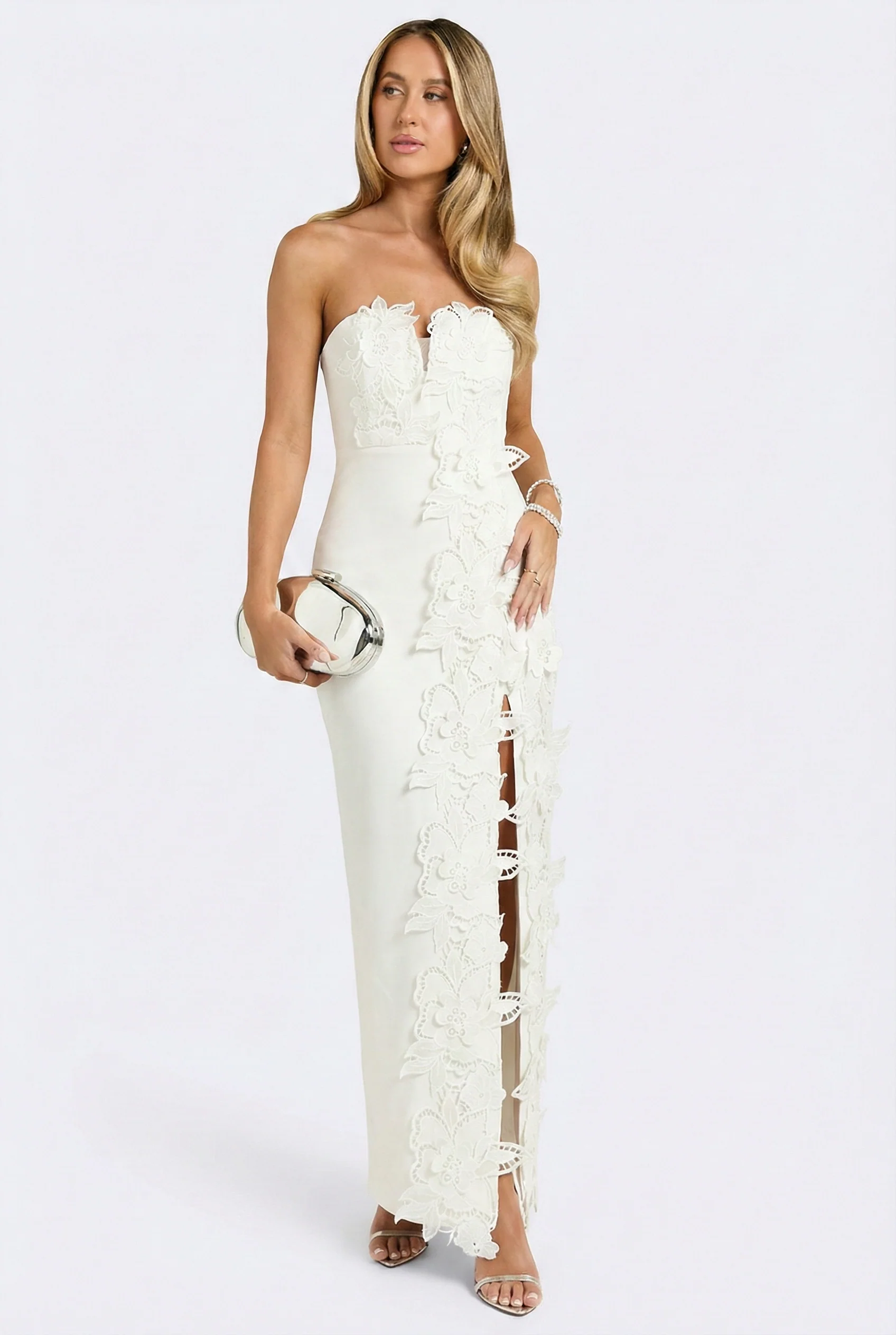 Éloise Ceremony Floral Appliqué Column Maxi Dress