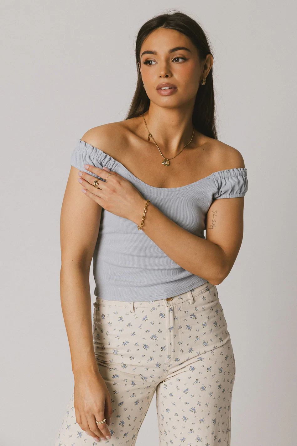 Ace Ribbed Top in Powder Blue