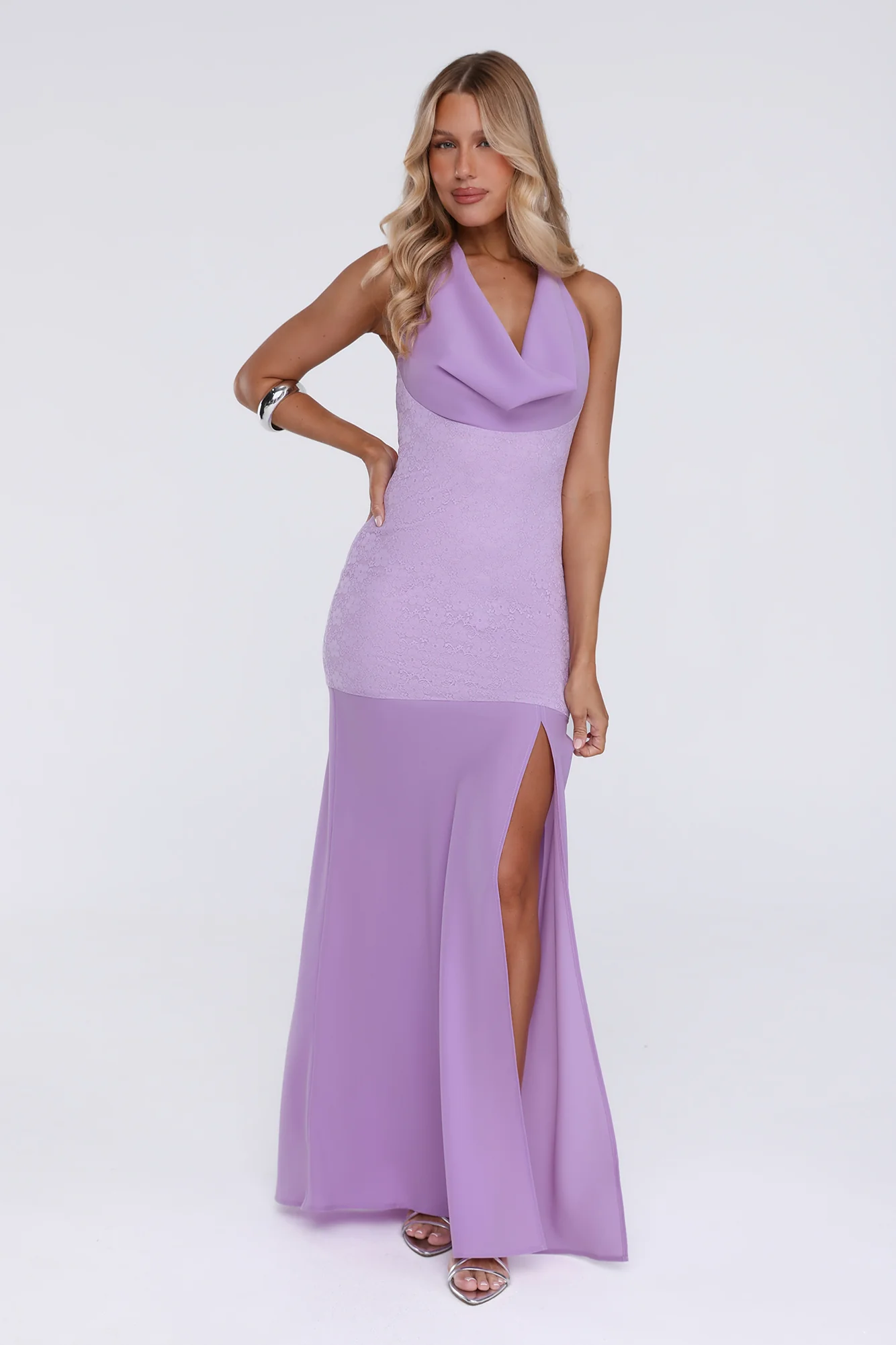 Champagne At Dusk Halter Maxi Dress Purple
