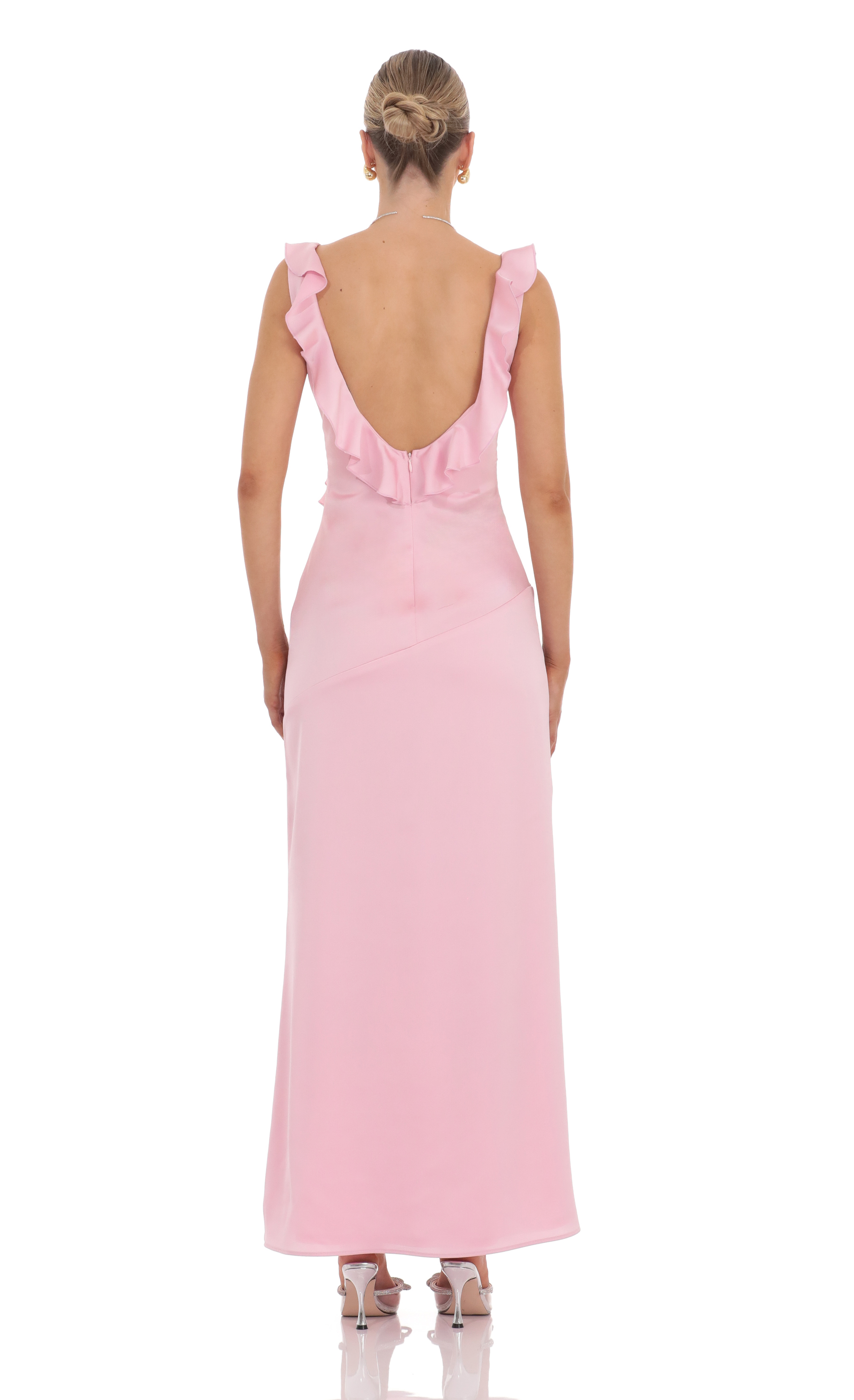 Satin V-Neck Open Back Maxi Dress in Pink - luluinthesky