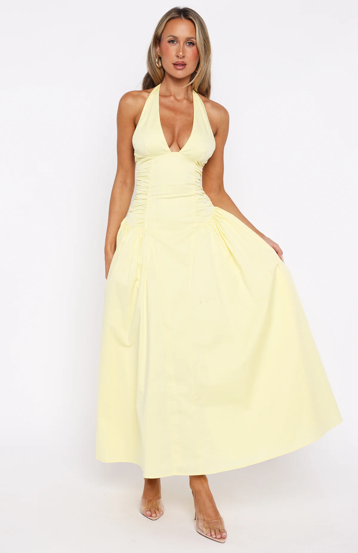 Tinsel Trouble Halter Midi Dress Lemon
