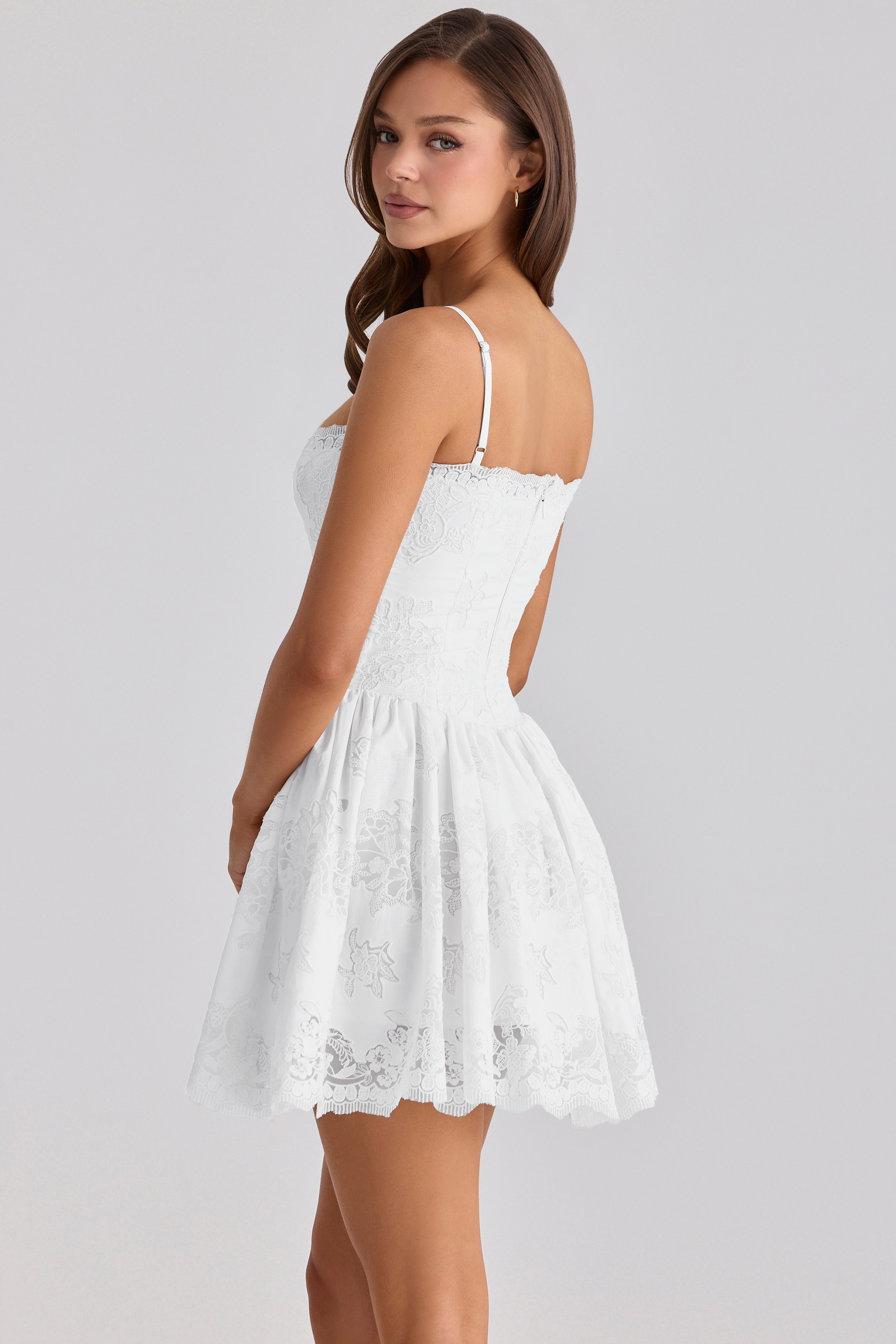 White Custom Lace + Cotton Broderie Anglaise Mini Dress