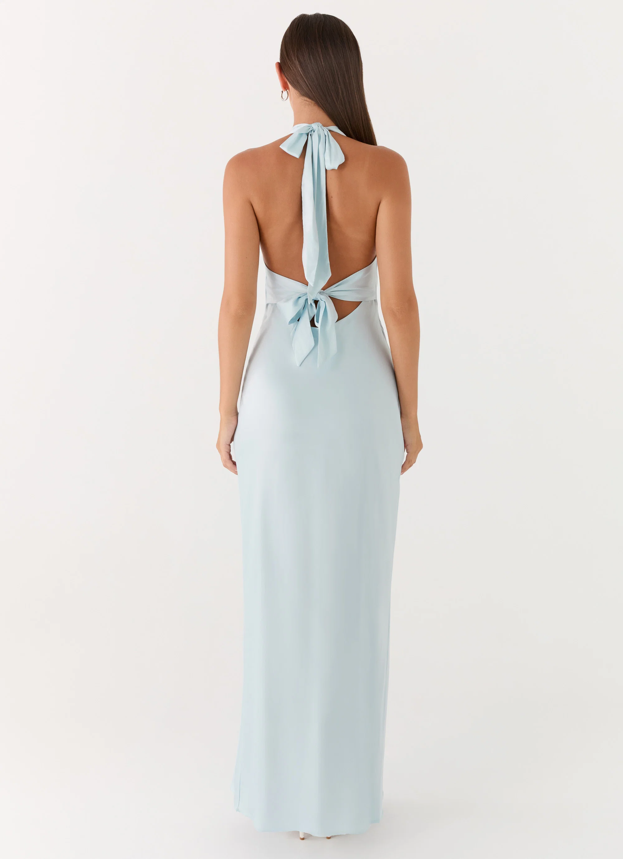 Heavy Hearted Satin Maxi Dress - Ice Blue