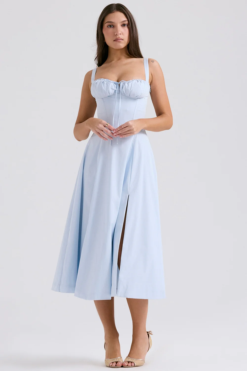 Soft Blue Cotton Bustier Sundress