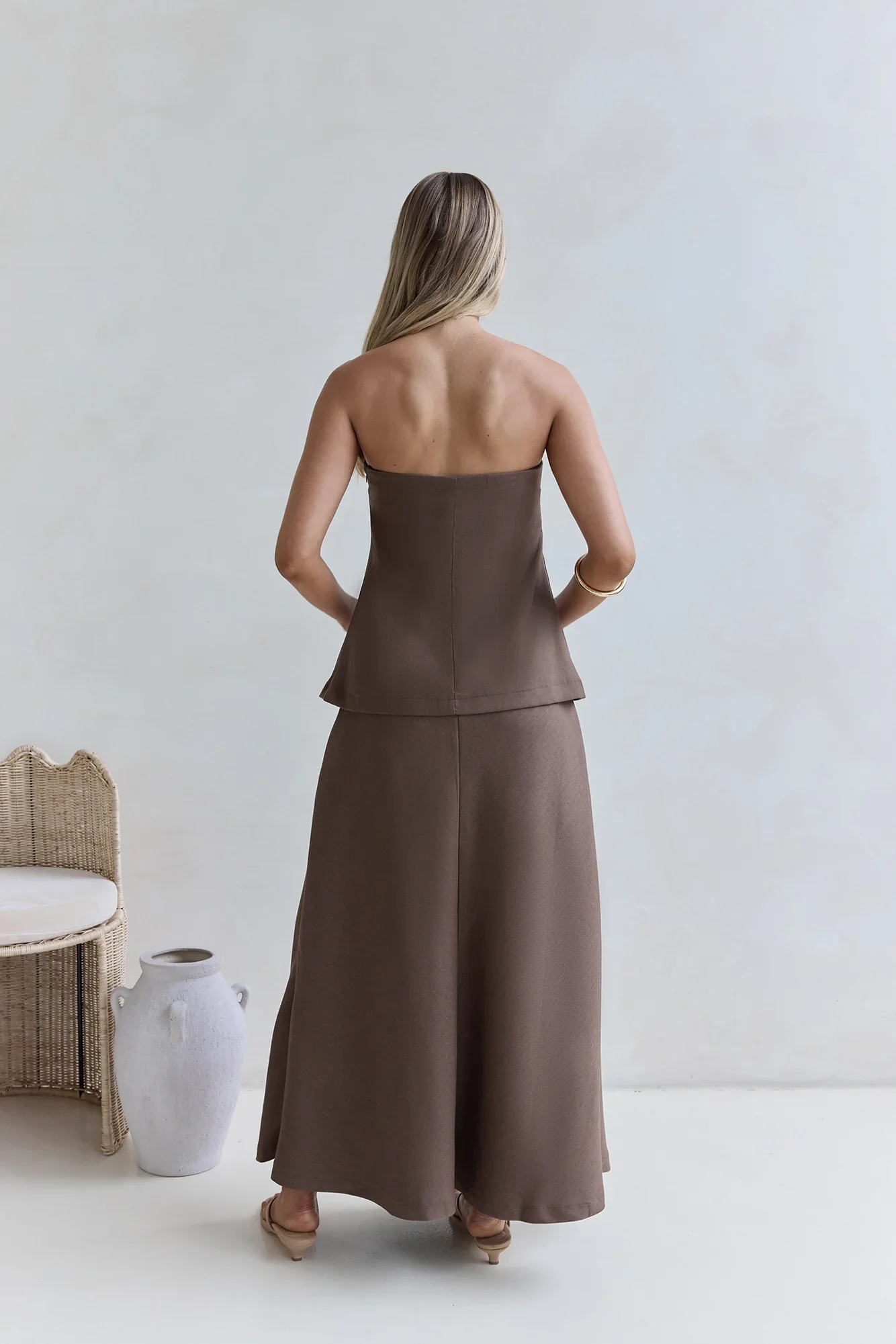 Ring The Bell Strapless Maxi Dress Brown