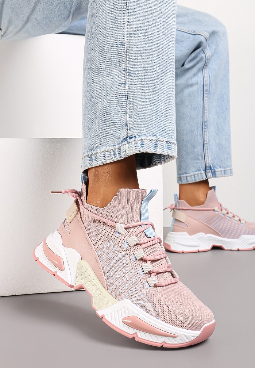 Różowe Sneakersy Sportowe na Grubej Podeszwie ze Skarpetkową Cholewką Xille