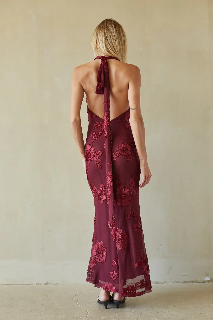 Salome Halter Applique Maxi Dress