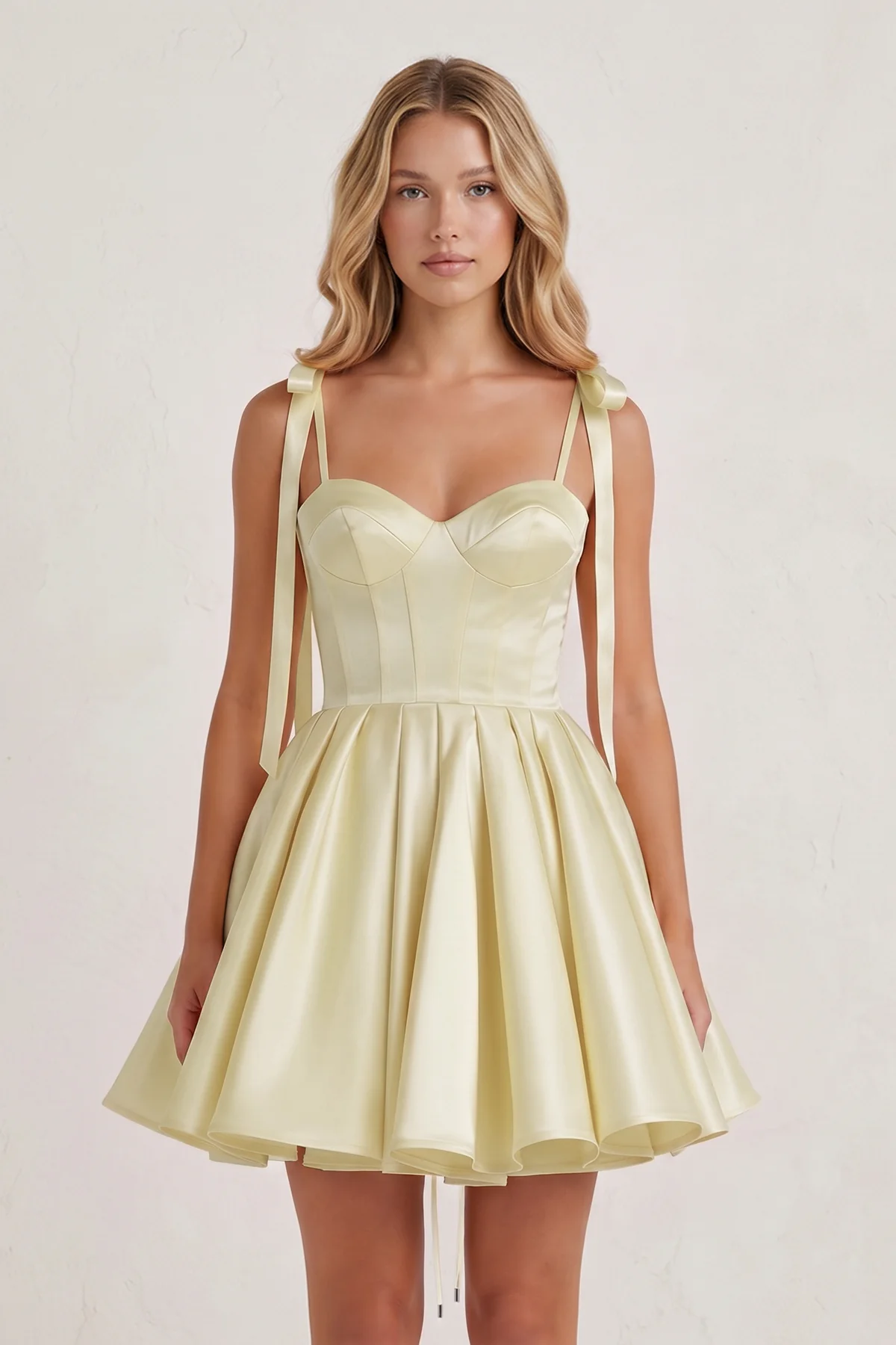Navy Blue Spaghetti Straps Satin Pleated A-Line Homecoming Dress with Bow