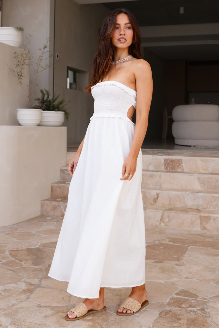 Island Time Strapless Maxi Dress White - luluinthesky