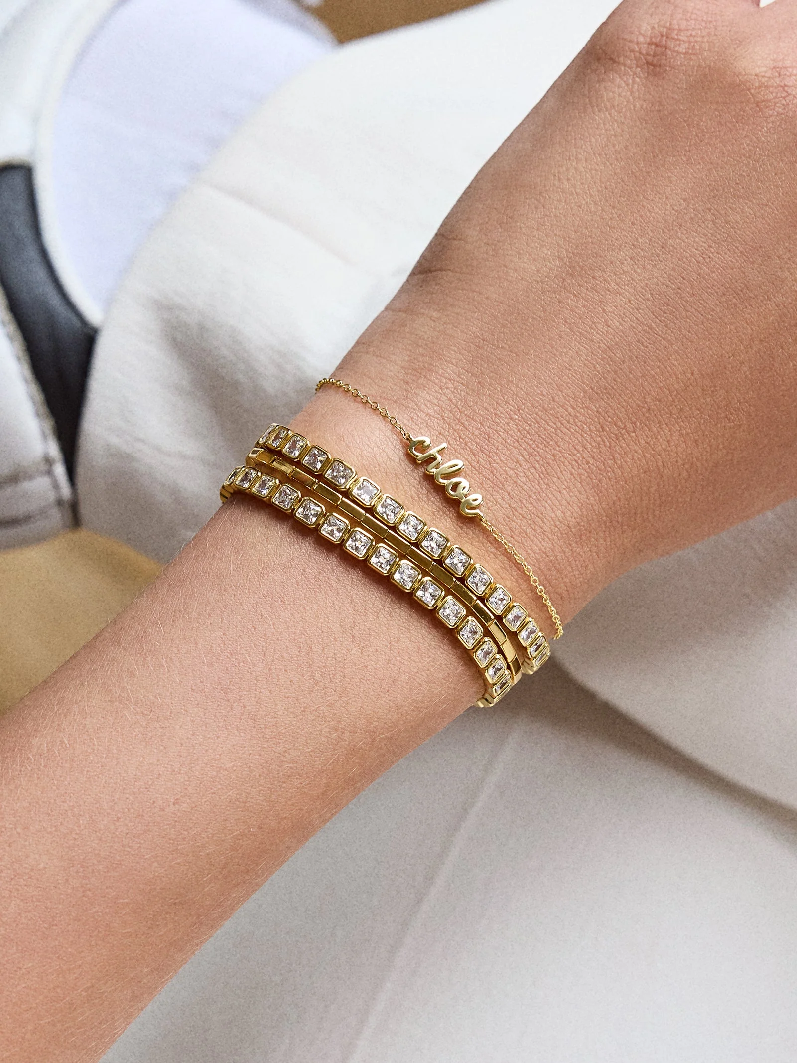 Kristin 18K Gold Tennis Bracelet - Square Bezel