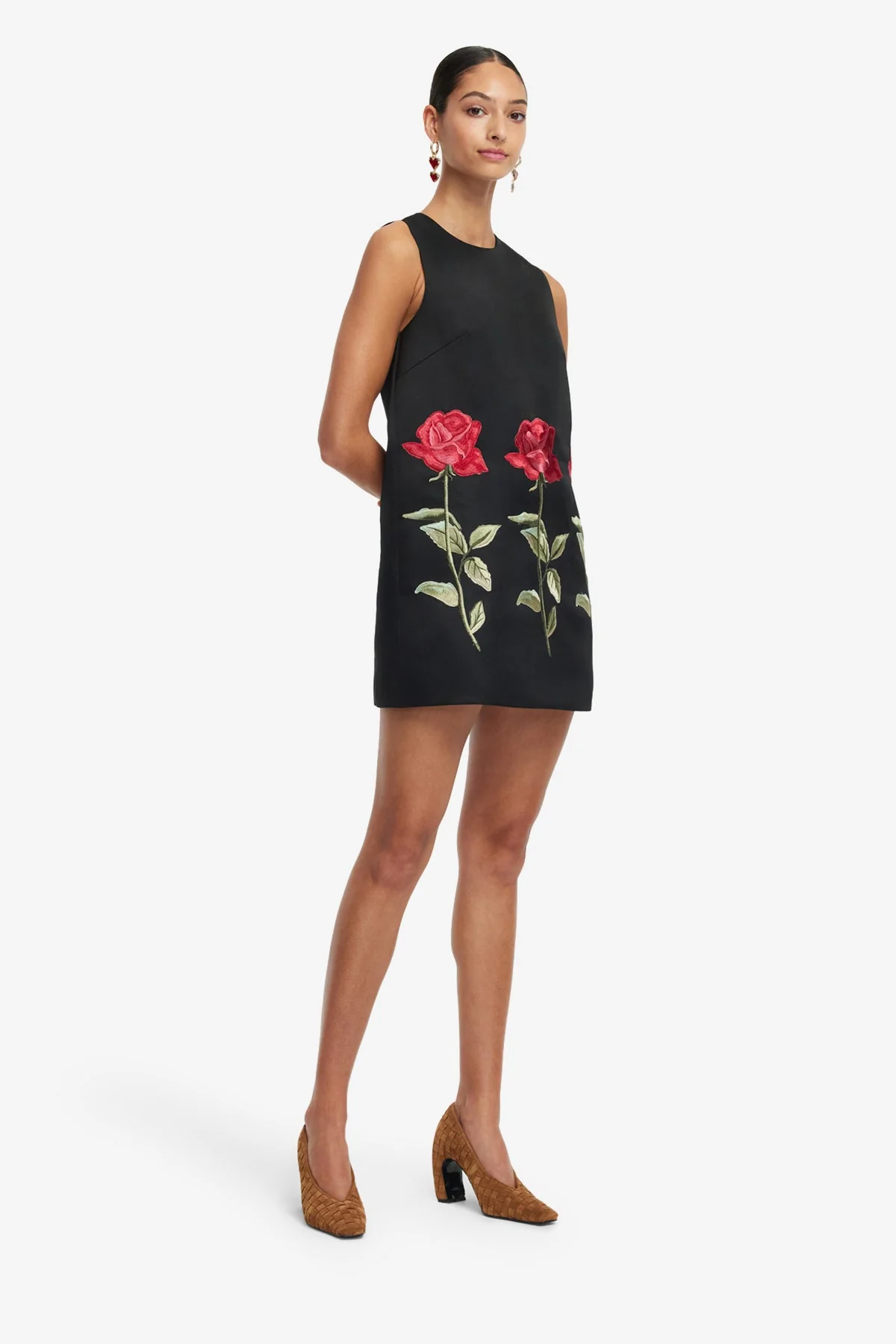 Yvonne Embroidered Mini Dress - Ebony