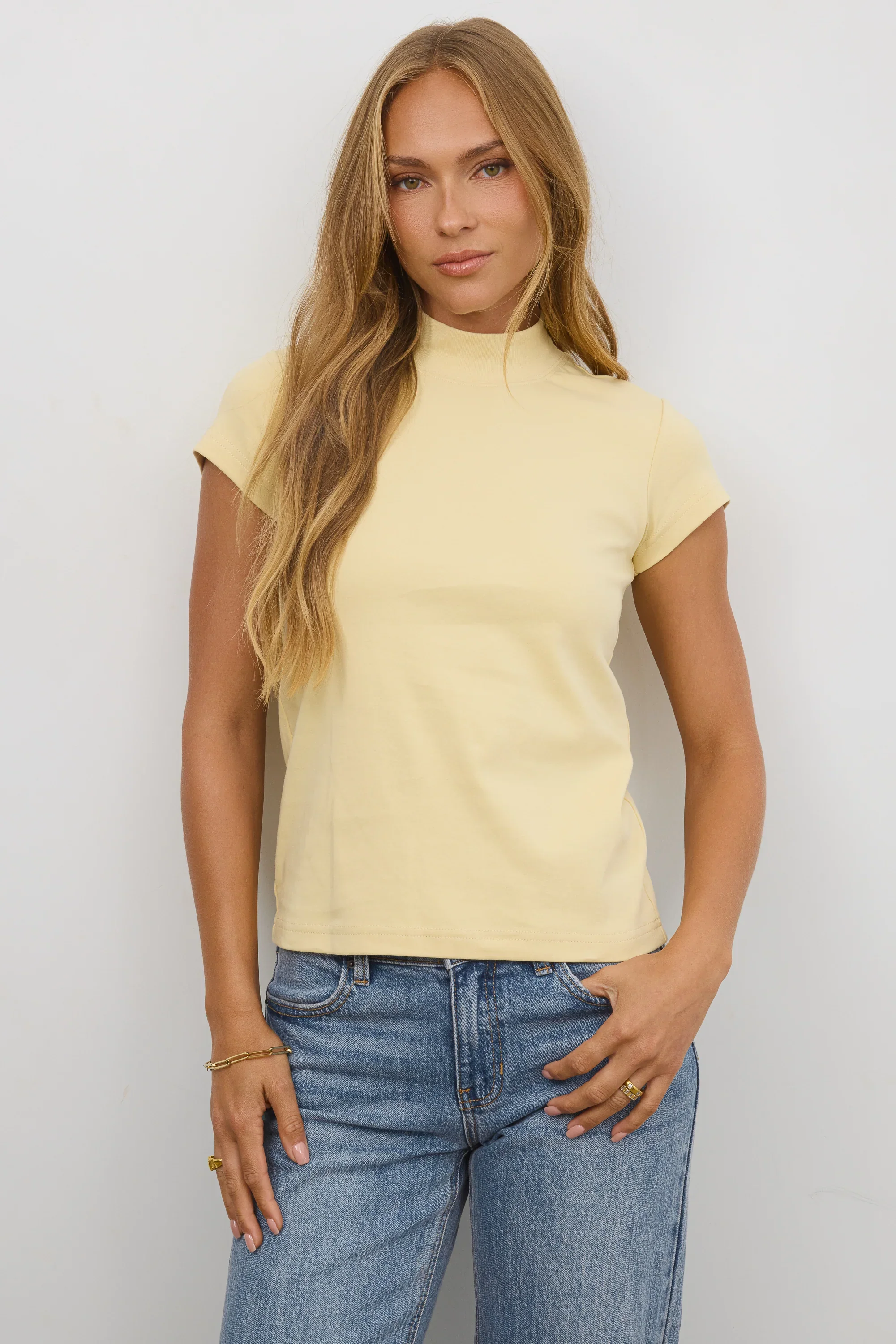Marley Mock Neck Tee in Yellow