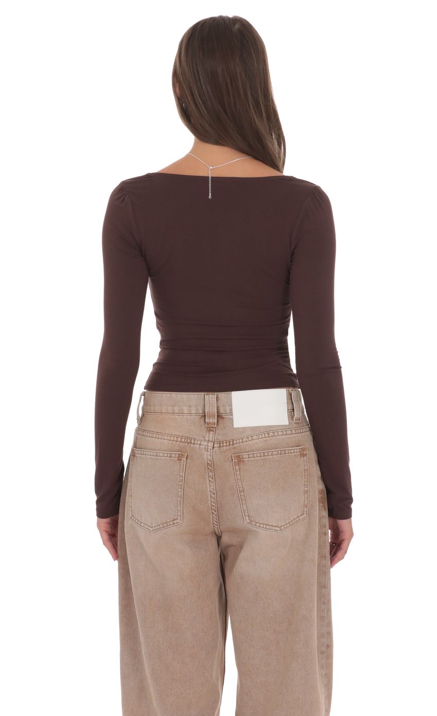 Cowl Neck Long Sleeve Top in Brown