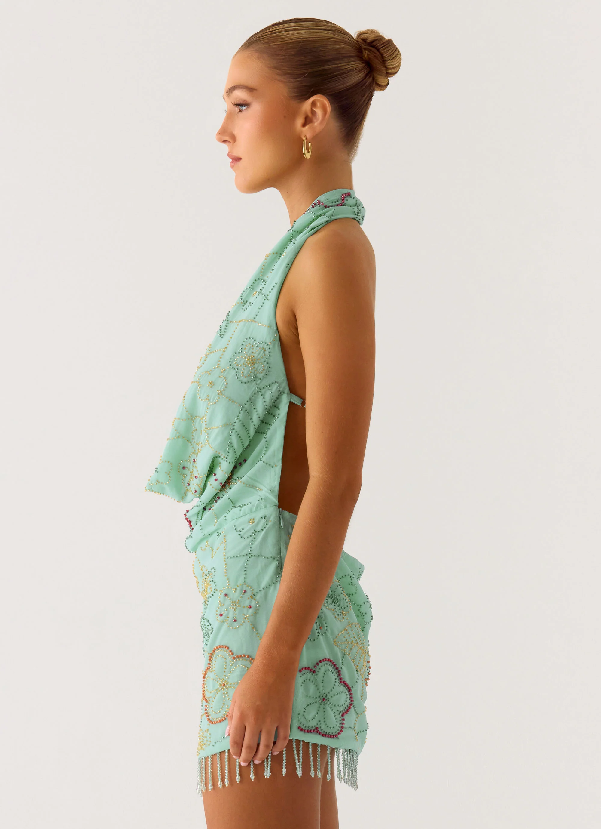 Outlaw Beaded Mini Dress - Mint Aqua