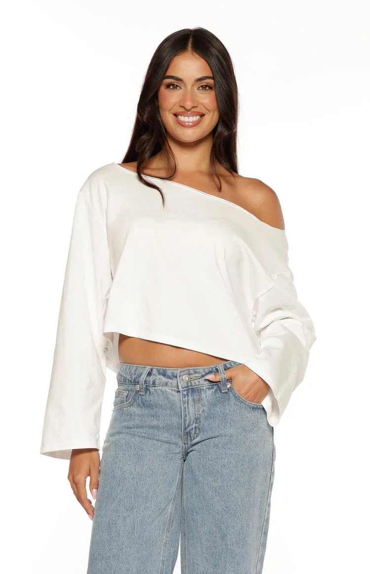 Phoenix White Off Shoulder Long Sleeve Top