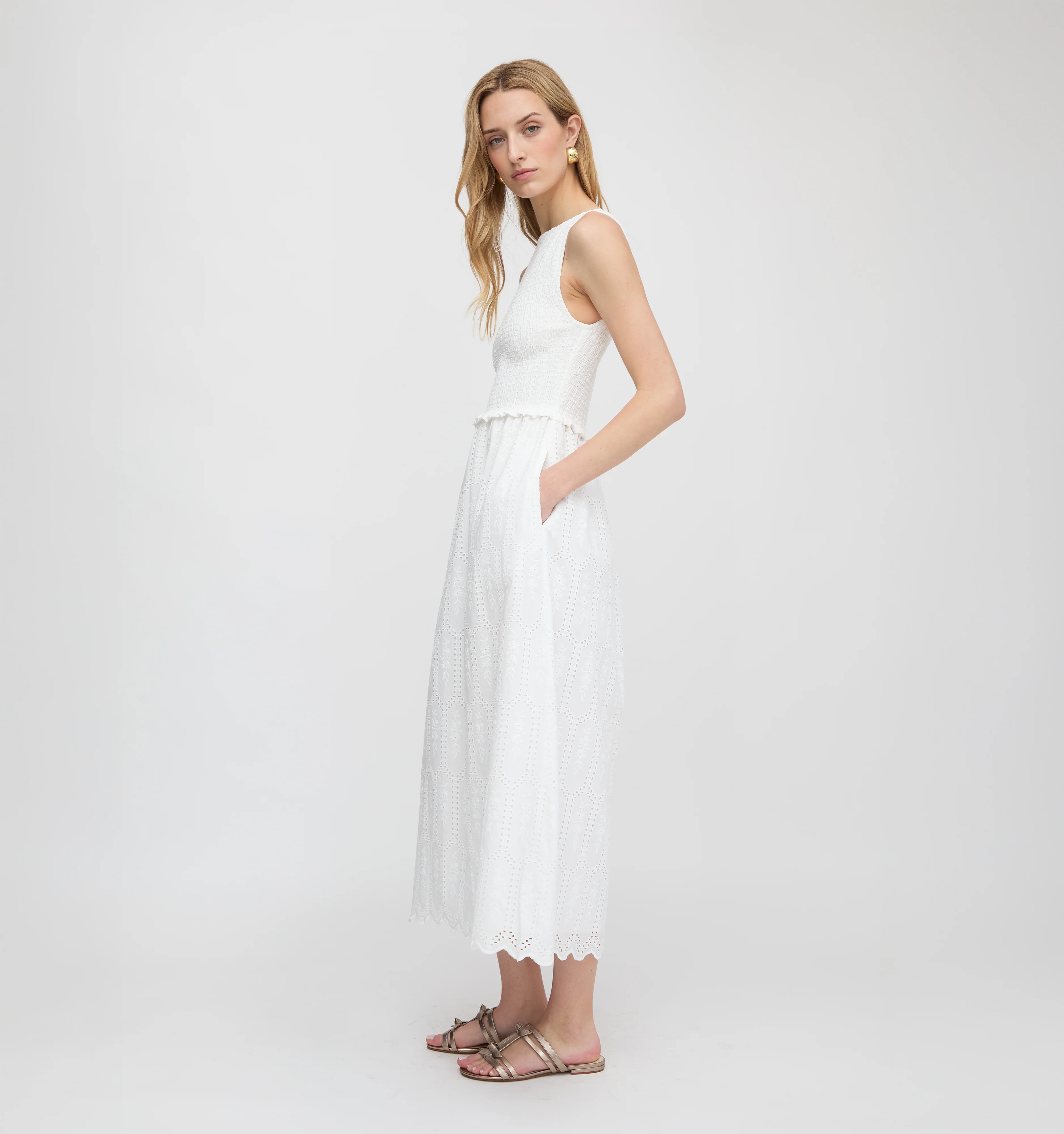 The Christina Nap Dress - White Trellis Broderie