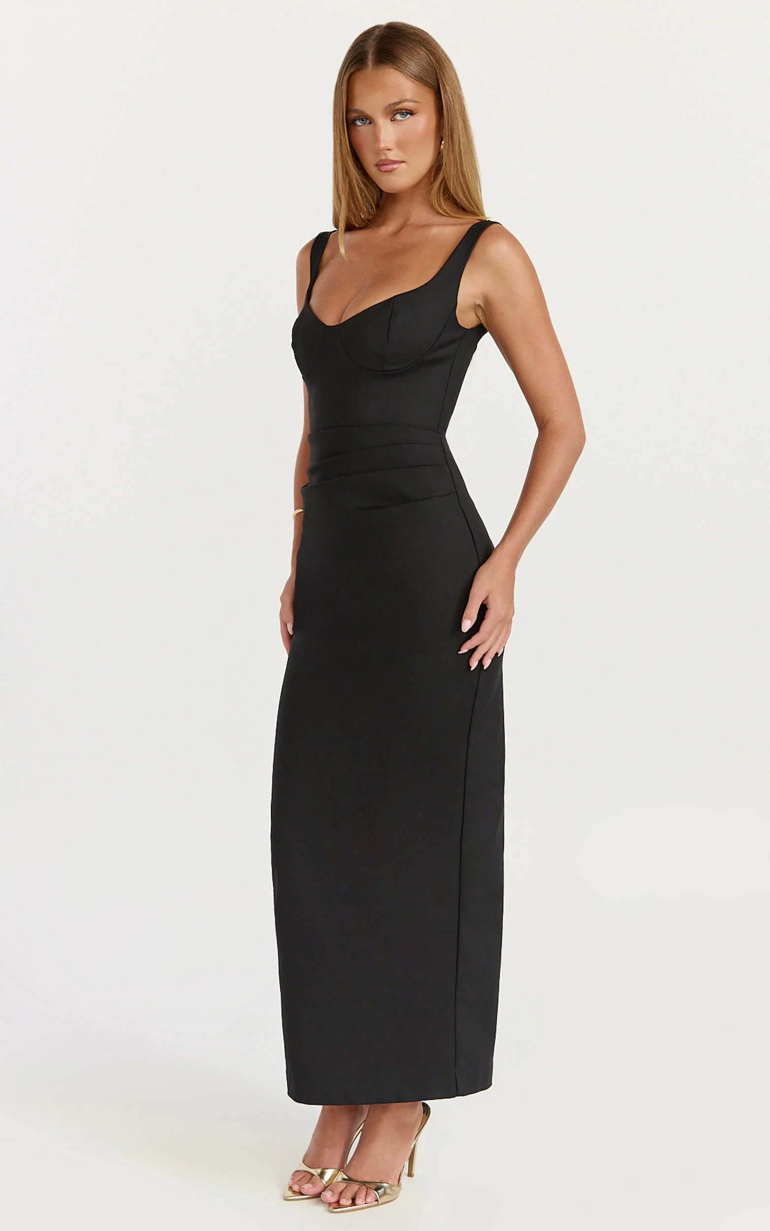 Pietra Midi Dress - Off Shoulder Structured Dress in Black