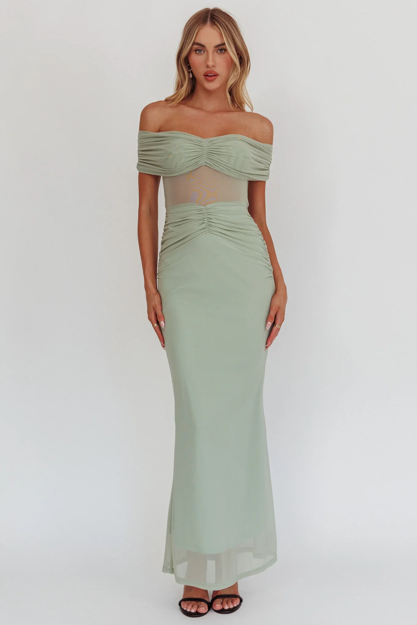 Silver Moon Off-Shoulder Maxi Dress Sage