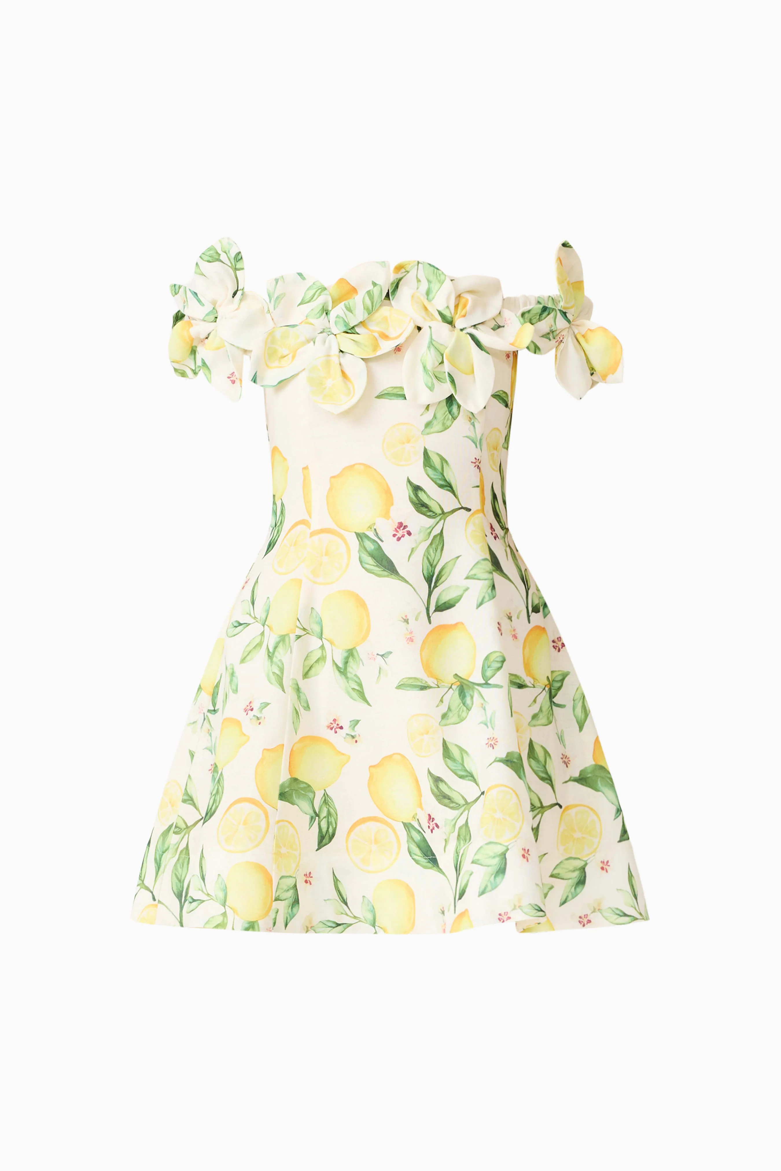 Hana Off Shoulder Mini Dress in Lemon Print