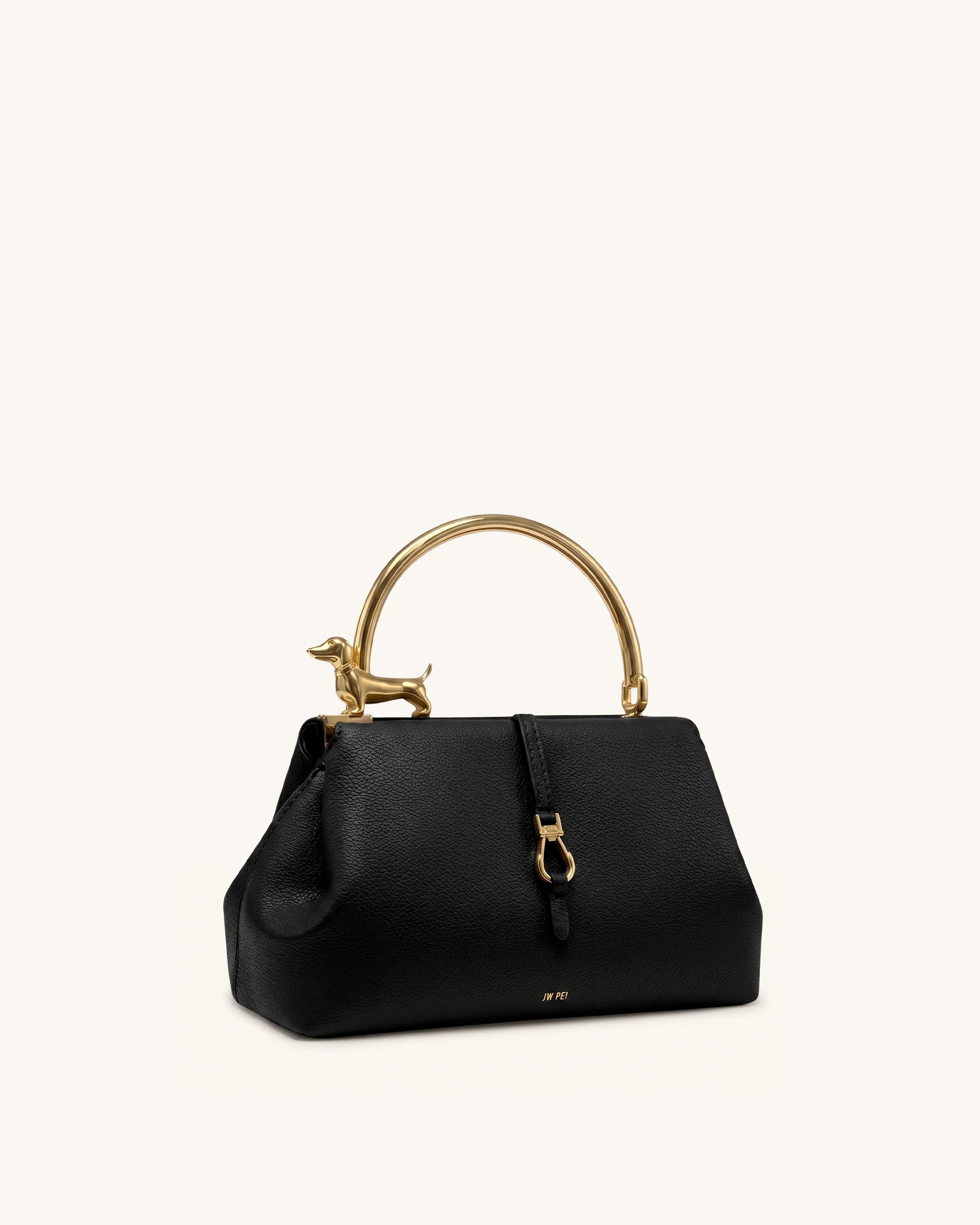 Bruna Dachshund Metal Handle Top Handle Bag - Black