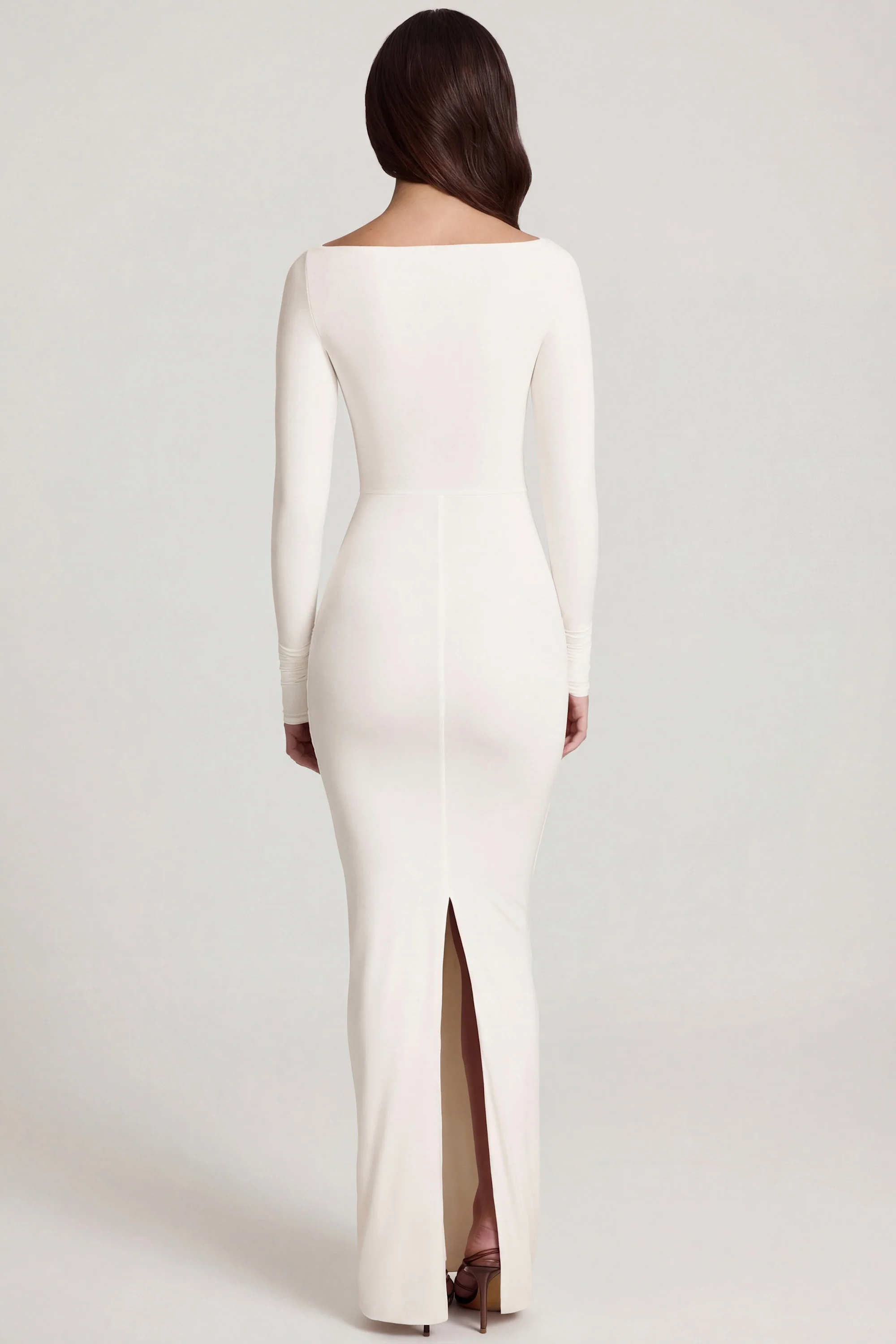 Soft Jersey Boat-Neck Tie-Gather Maxi Dress in White
