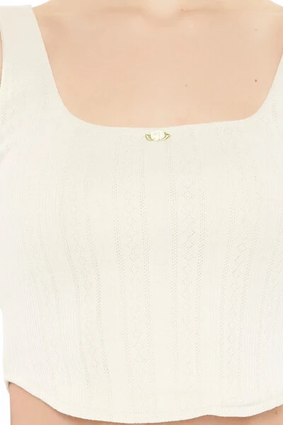 Rosette Pointelle Knit Crop Top