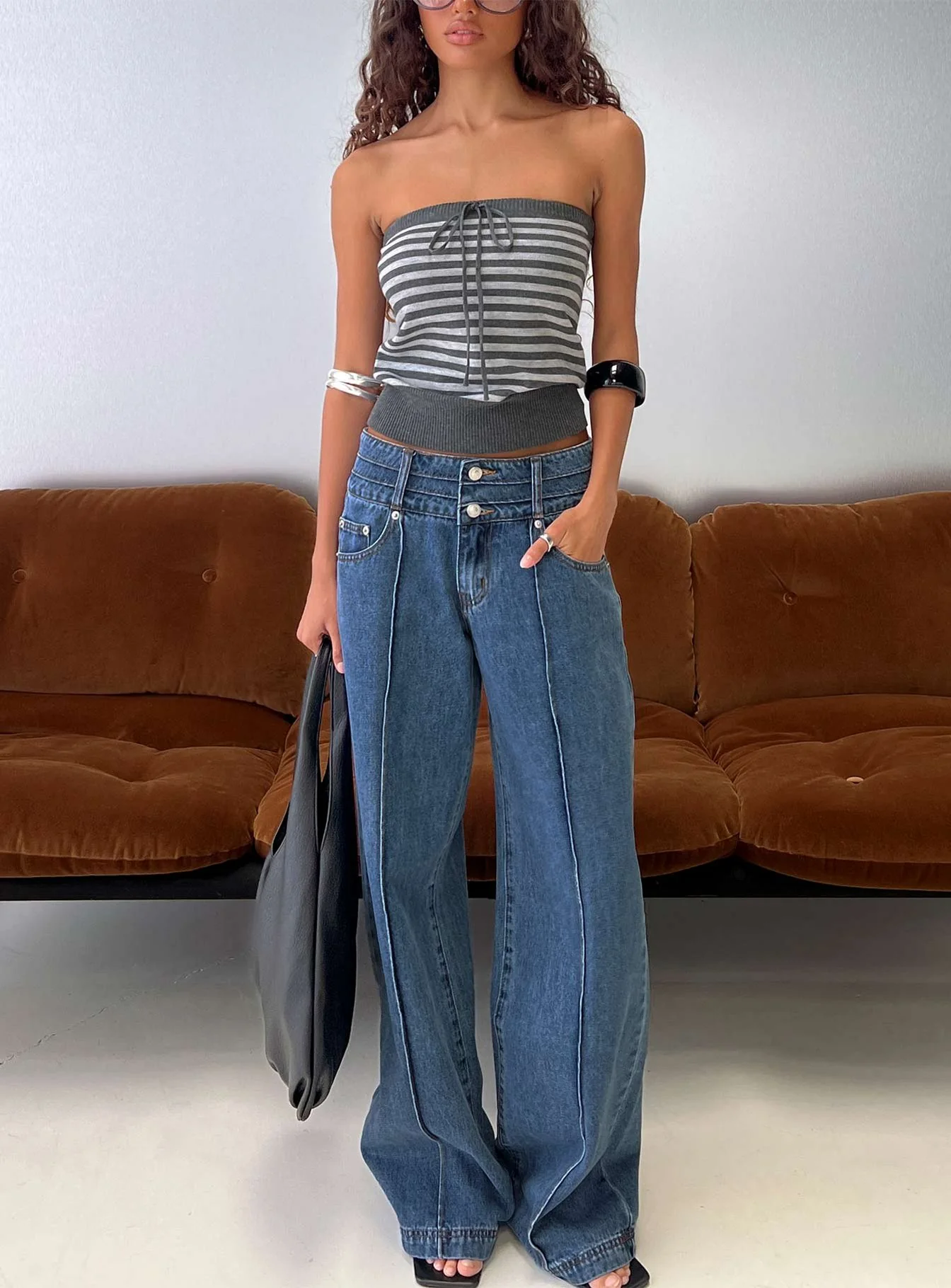 Hannalee Low Rise Wide Leg Jeans Mid Blue Wash