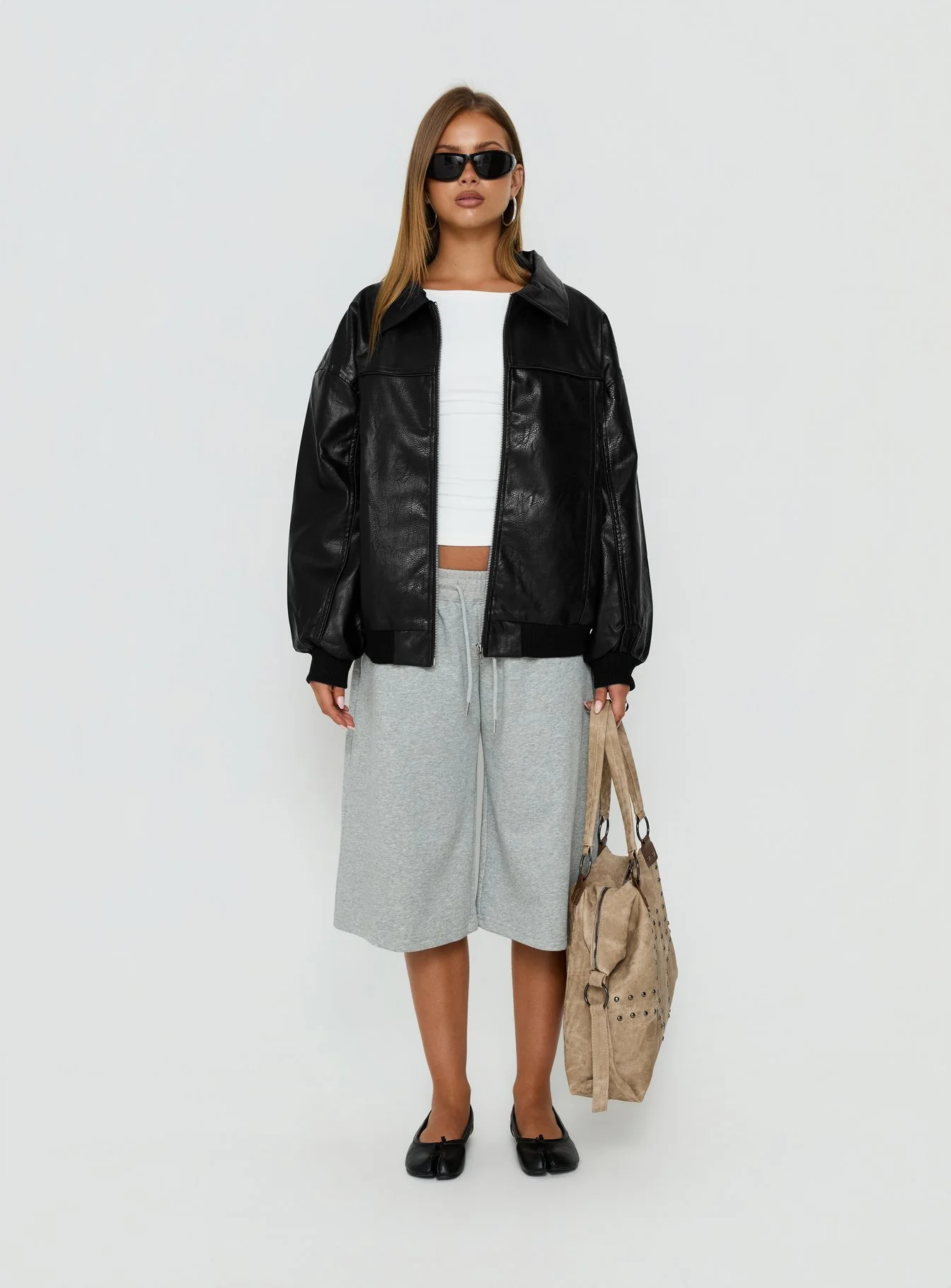 Goldsmith Faux Leather Bomber Jacket Black