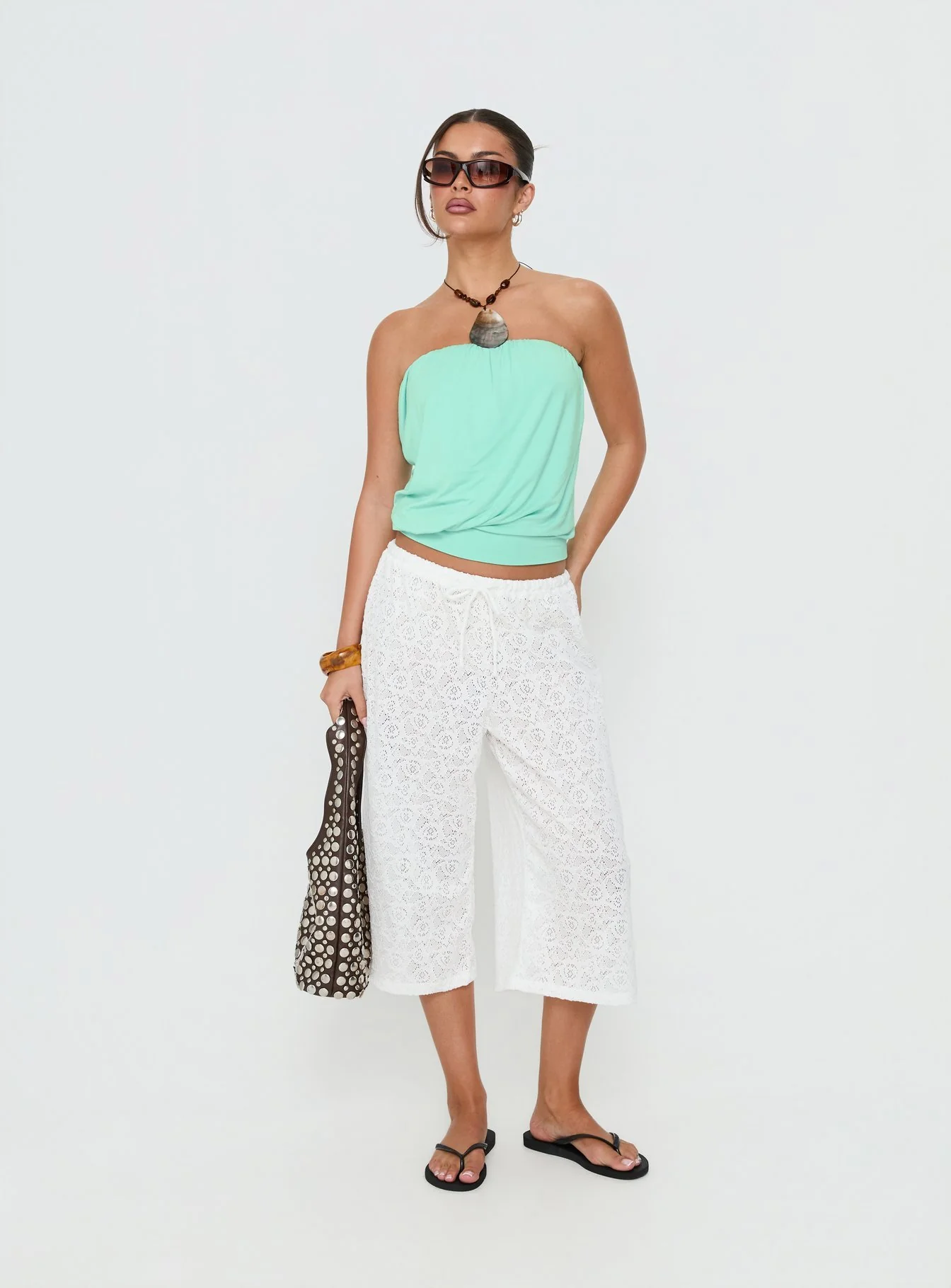 Taleisa Gathered Drape Strapless Top Aqua