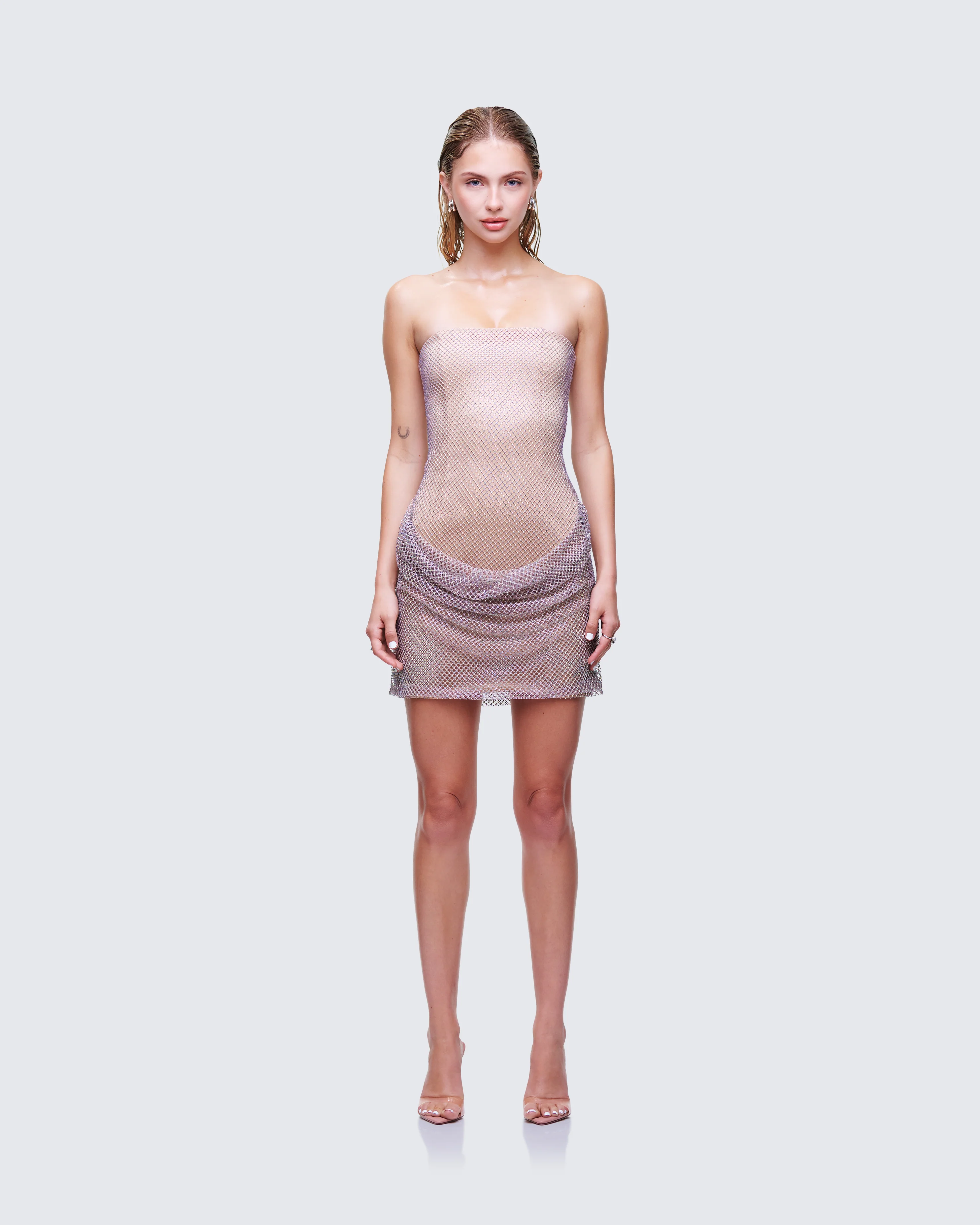 Fortuna Silver Hotfix Strapless Mini Dress