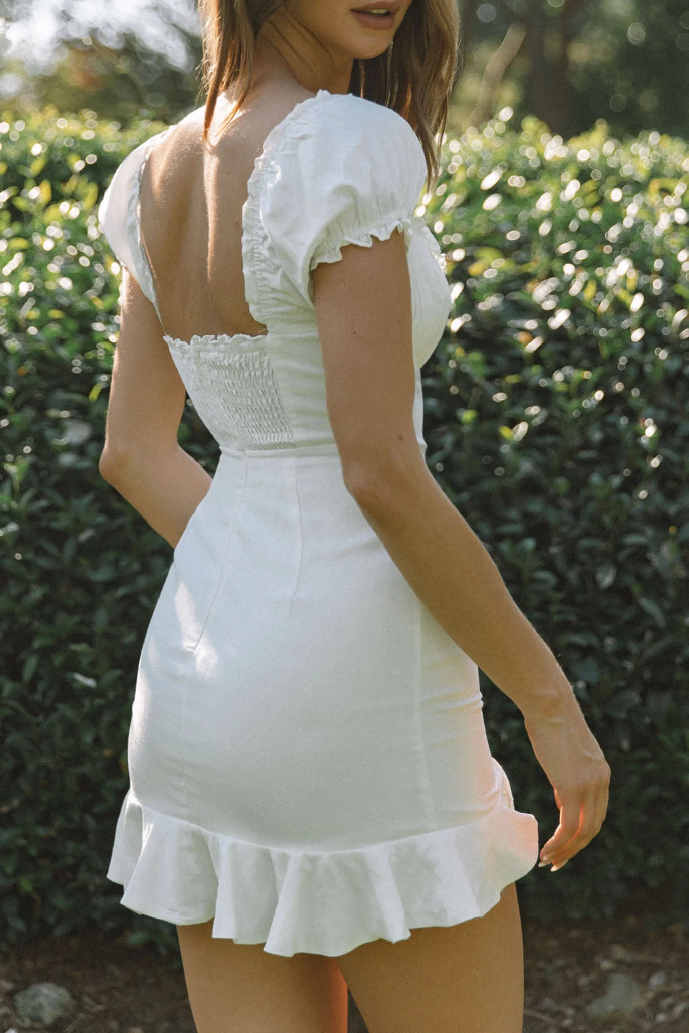 Heaven Sent Ruched Bust Puff Sleeve Dress White - luluinthesky