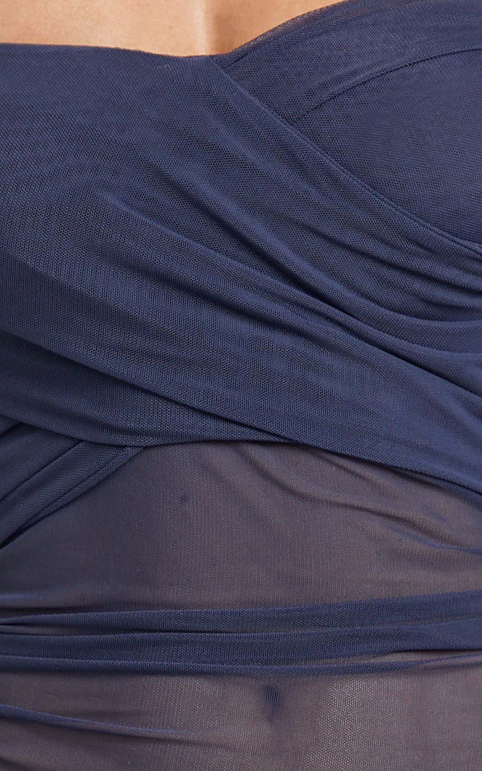 Jade Mini Dress - Long Sleeve Off Shoulder Draped Bias Cut Dress in Ink