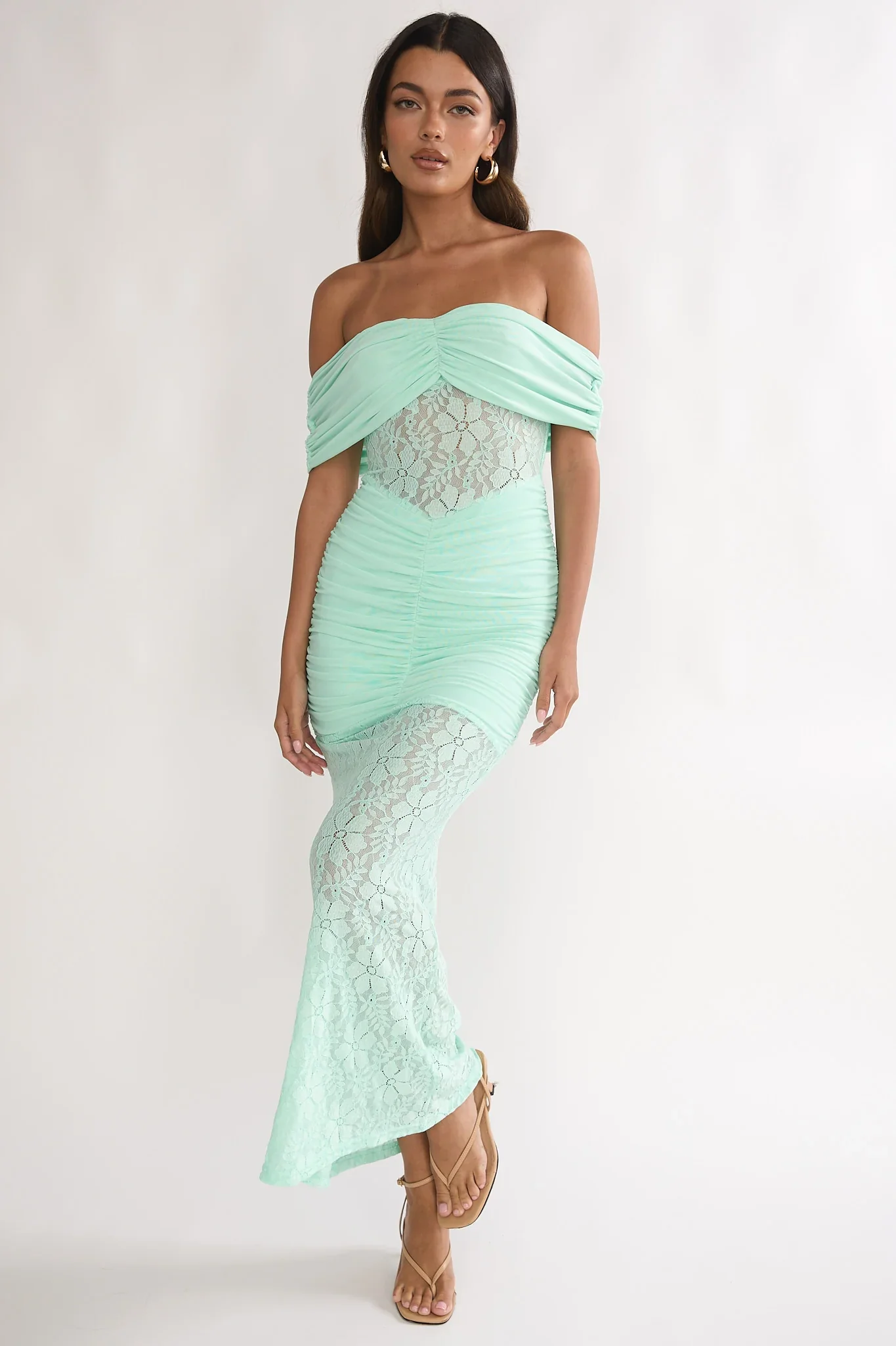 Silver Moon Off-Shoulder Maxi Dress Floral Mint