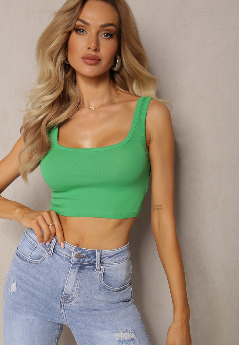 Zielony Tank Top z Elastycznej Bawełny z Głębokim Dekoltem Omaliana