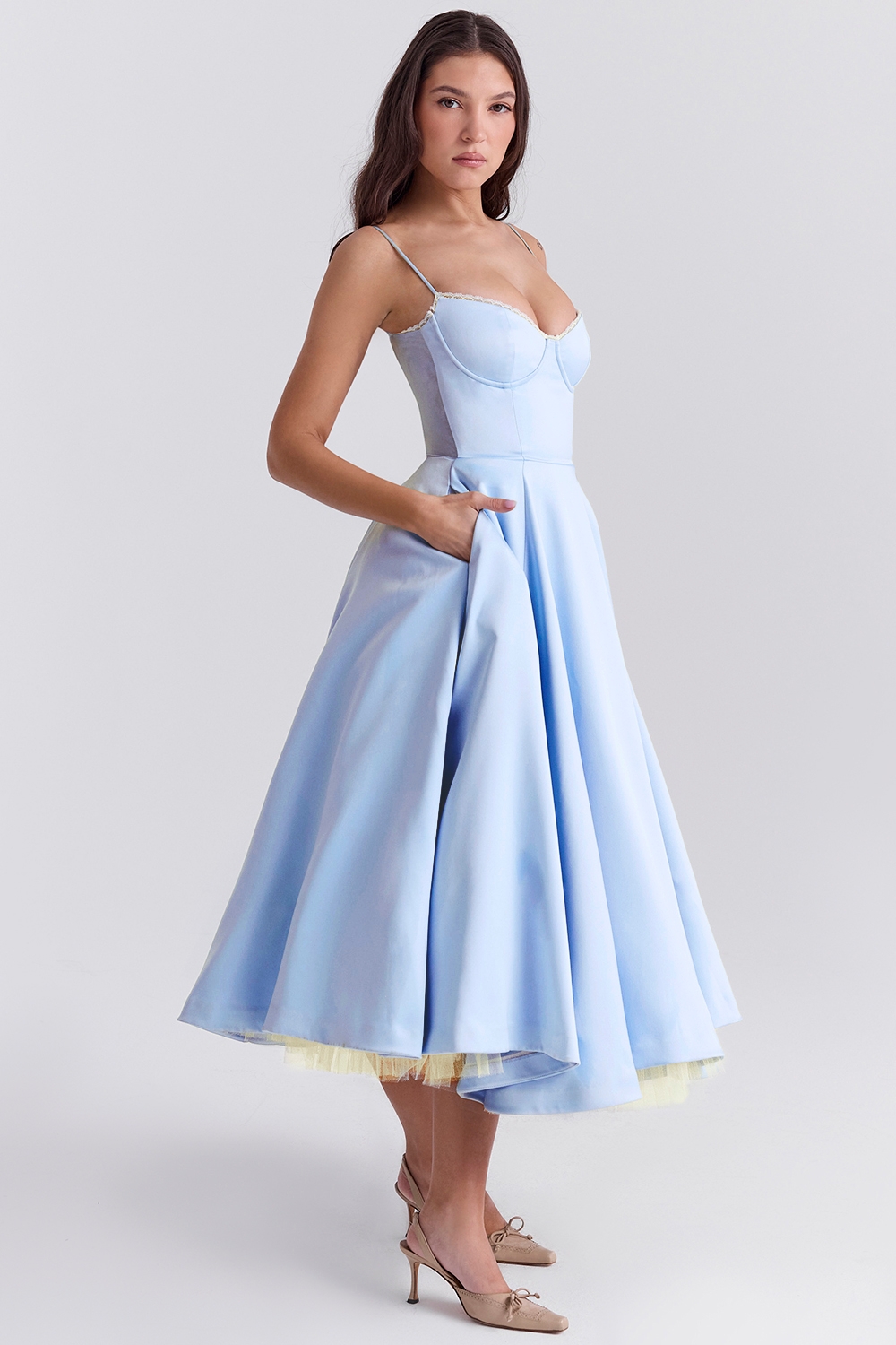 cinderella blue tulle midi dress