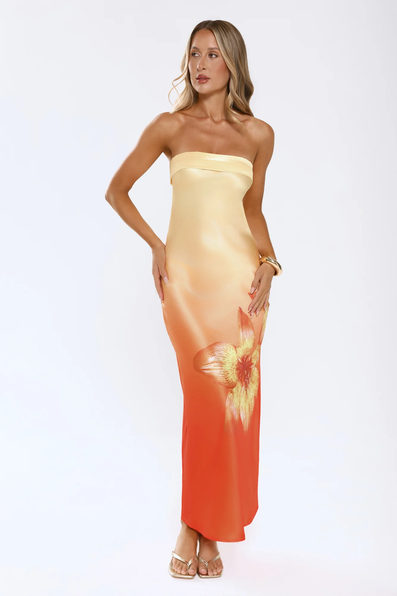 Blazing Glow Strapless Maxi Dress Yellow