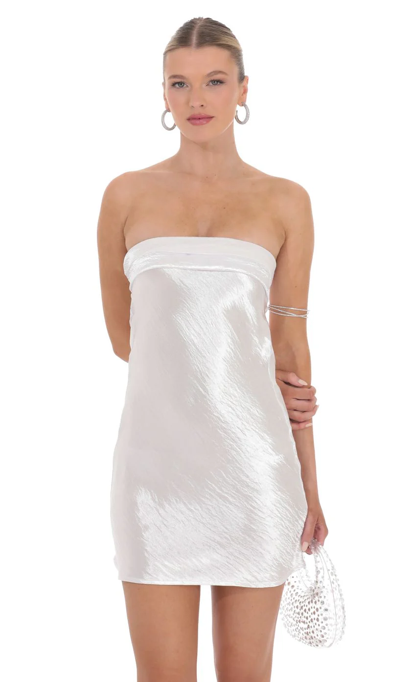Satin Strapless Slip Dress in White - luluinthesky